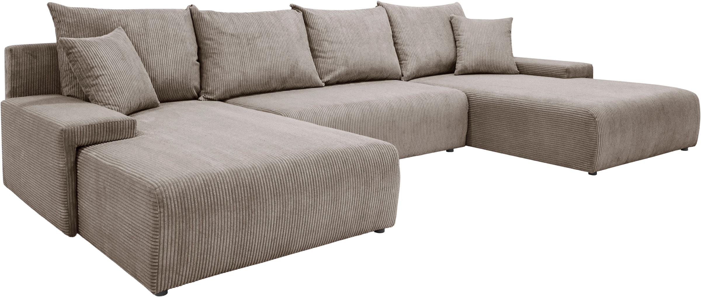 WERK2 Wohnlandschaft »Amalfi mit Bett & Bettkasten, Cord, bequem, organisches Design« Cord, U-Form, XXL, Schlaffunktion, Bettkasten