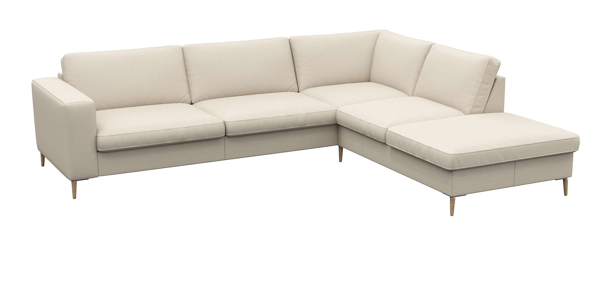 FLEXLUX Ecksofa »Fiore, Sitzaufbau mit hochwertigem Kaltschaum für mehr Sitzkomfort«, breite Armlehnen, L-Form, Füße Alu/Eiche