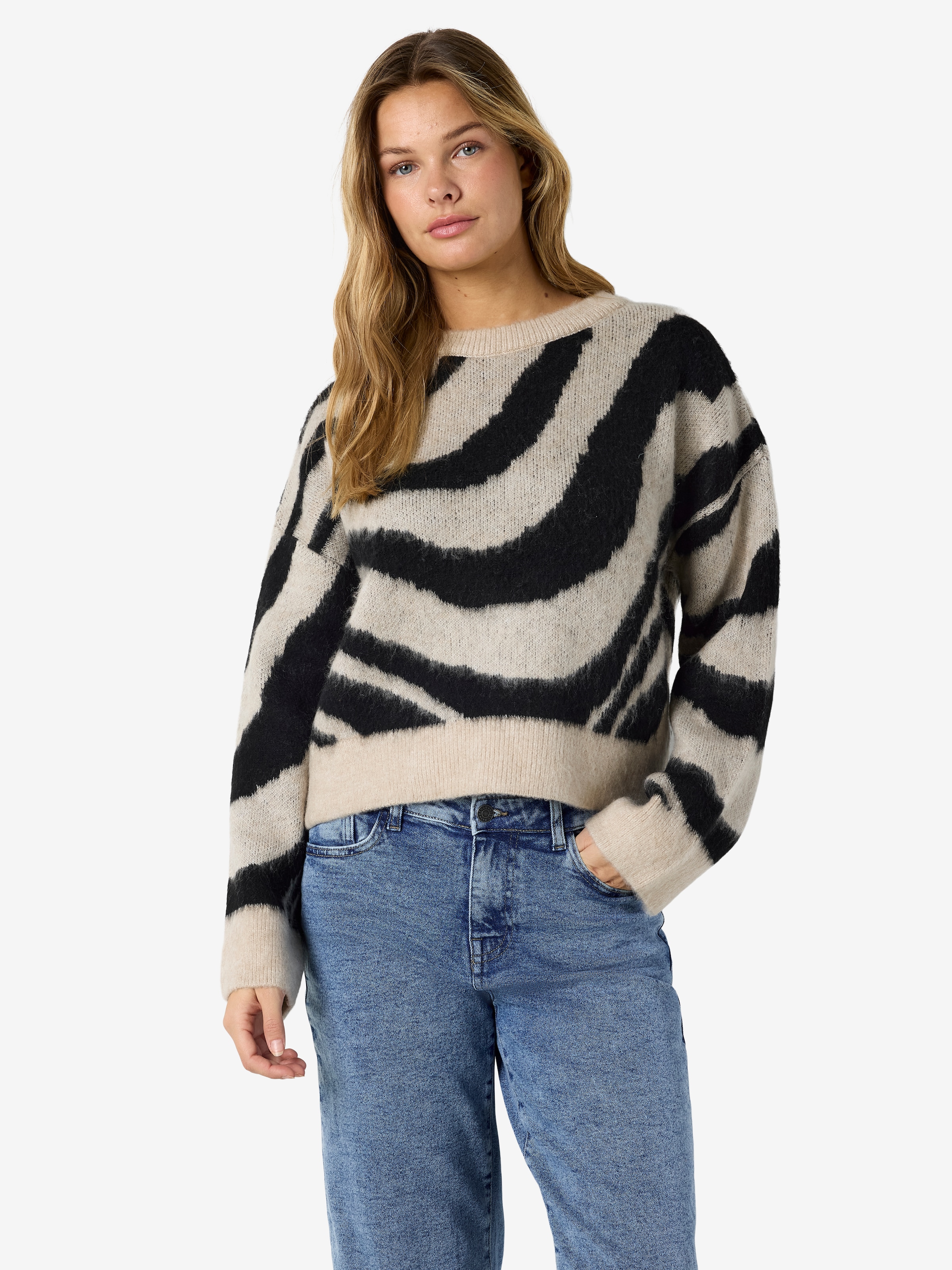 Noisy may Strickpullover »NMSOFF L/S O-NECK KNIT NOOS« Materialmix, regular fit