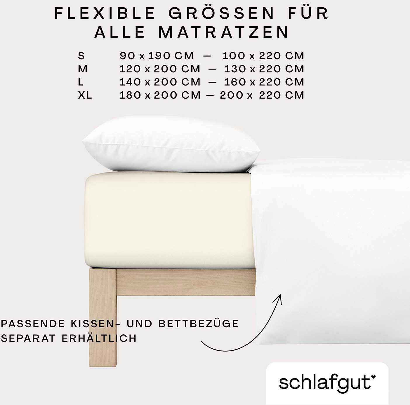 Schlafgut Spannbettlaken »PURE Bio-Baumwolle mit Elasthan, dehnbar blickdicht, straff, Bettlaken«, PREMIUM Laken für Matratzen bis 30cm Höhe, in 90x200, 140x200, 180x200
