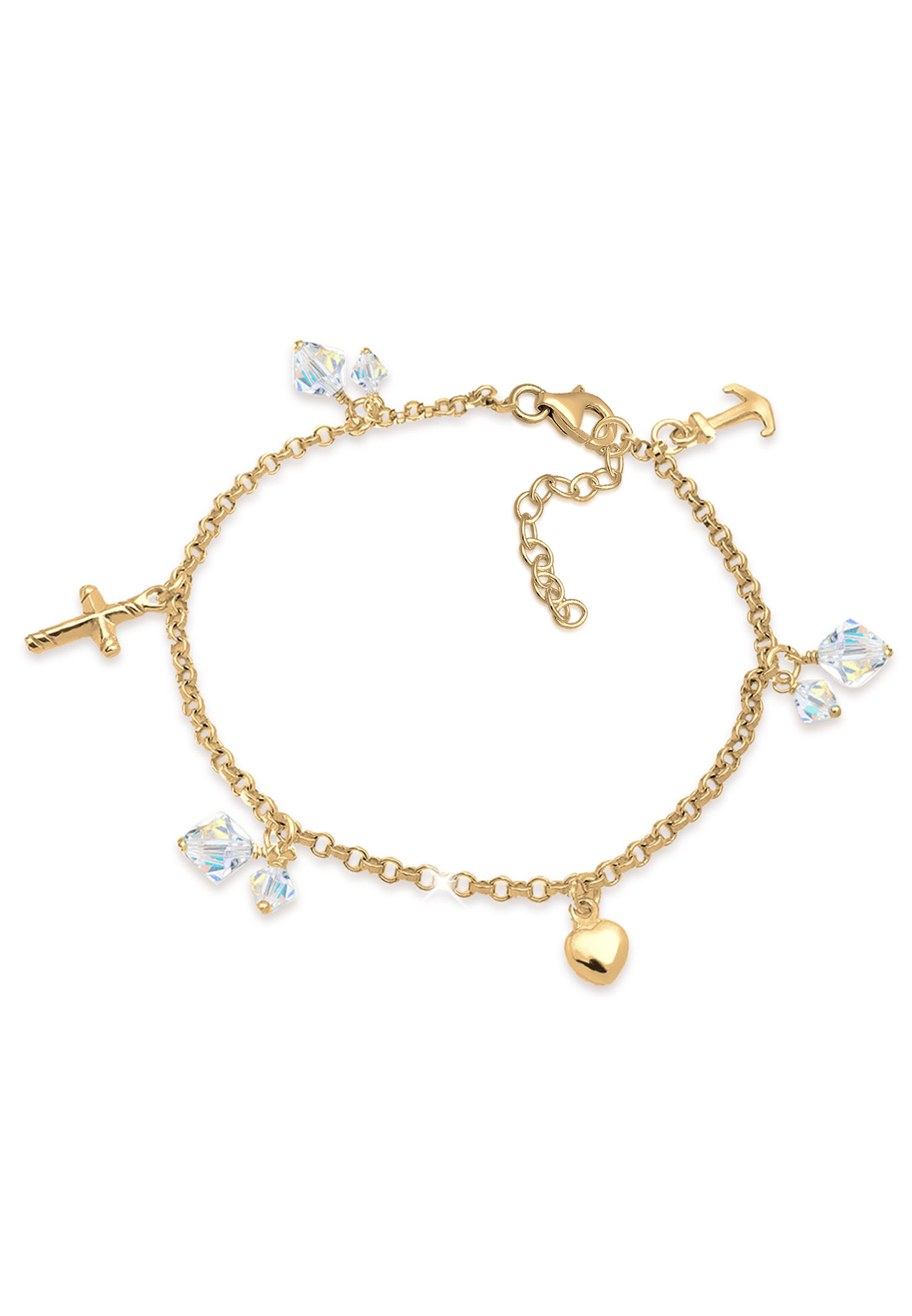 Bettelarmband »Kreuz Herz Anker Kristalle Silber«
