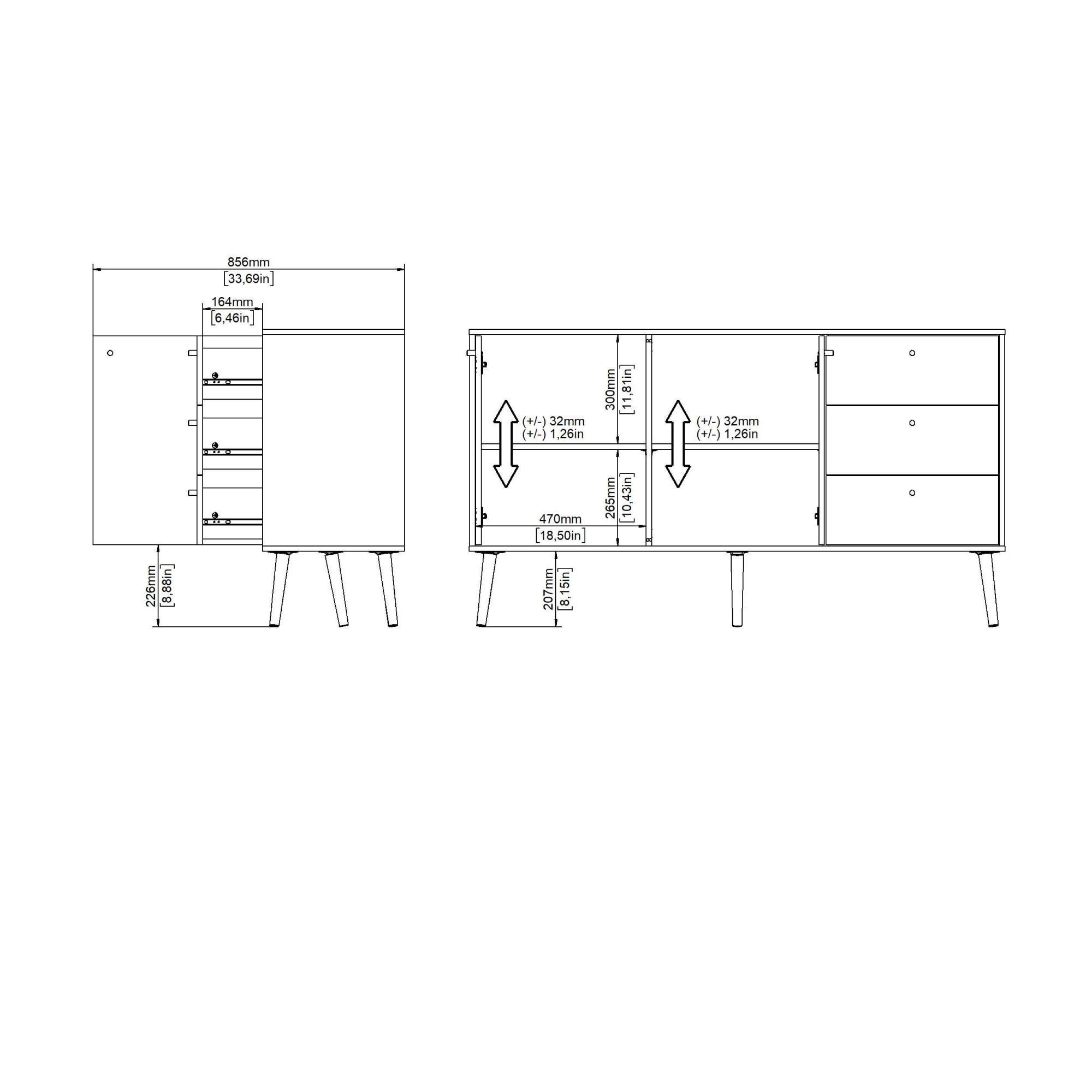 andas Sideboard »Bodo, Aufbewahrung, Schubladenschrank, Sideboard,«, Kommode mit 2 Türen, 3 Schubladen, Breite 147 cm
