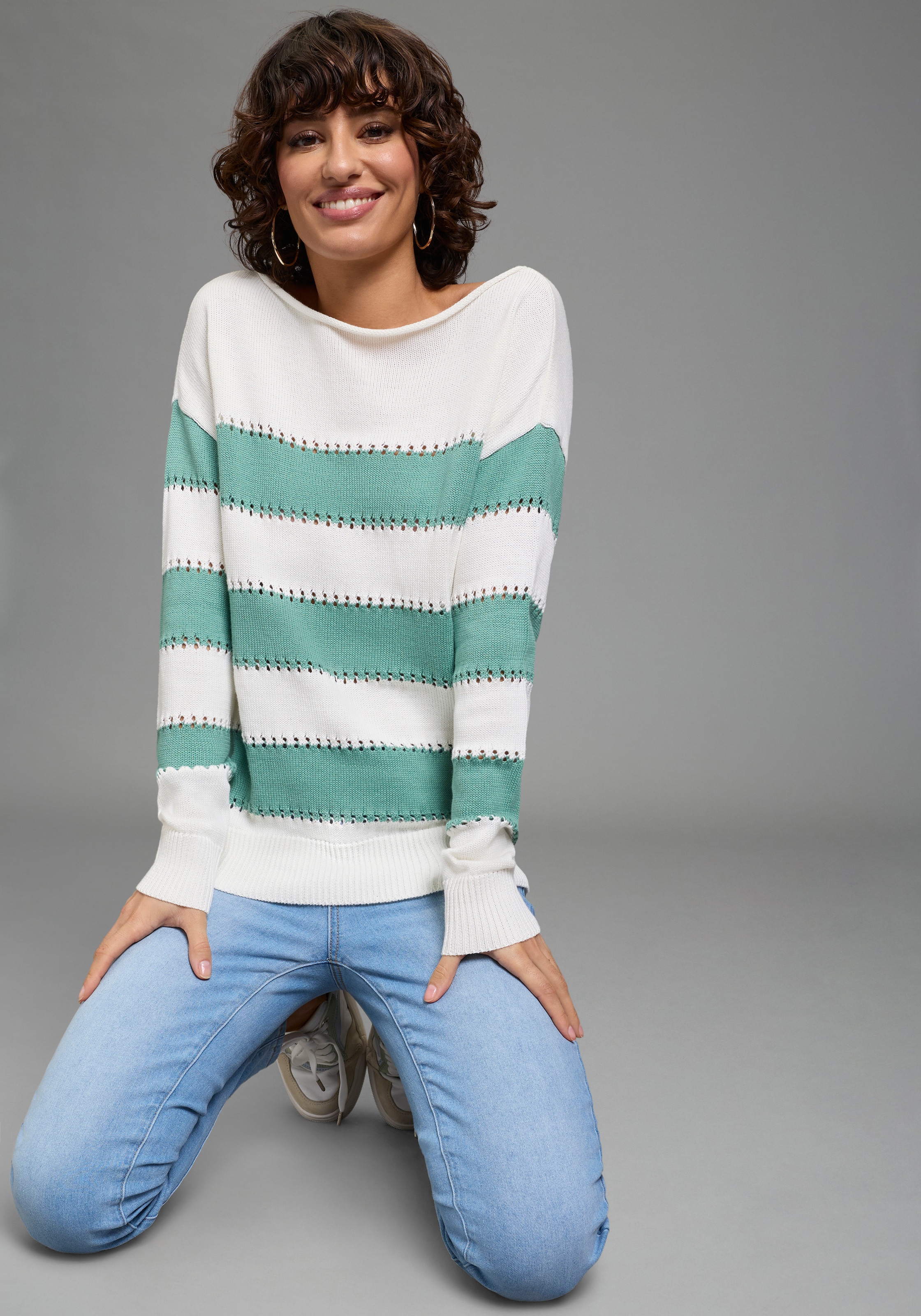 Laura Scott Streifenpullover »in sommerlichem Look« leichter Sommerpullover mit modernem Lochmuster