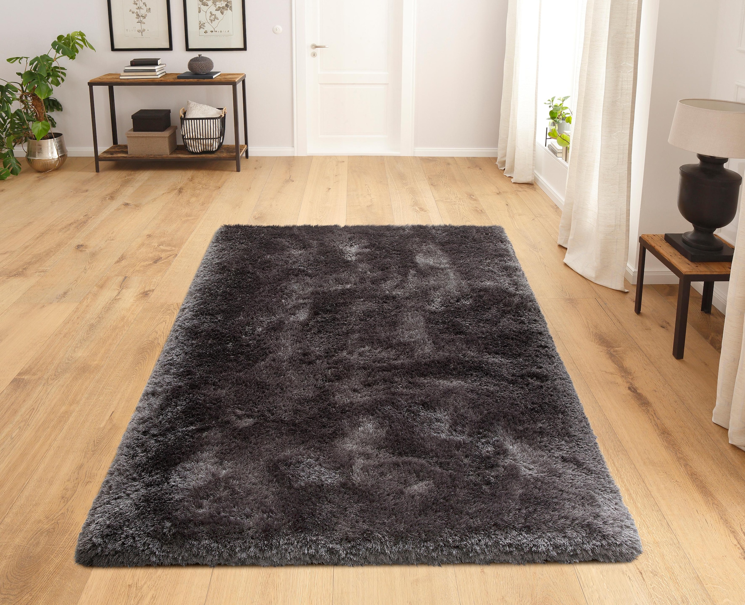 Leonique Hochflor-Teppich »Lasse, hoher Flor, besonders weich durch Mikrofaser«, rechteckig, 76 mm Höhe, Shaggy-Look, meliertes Garn, Wohnzimmer, Schlafzimmer, Kinderzimmer