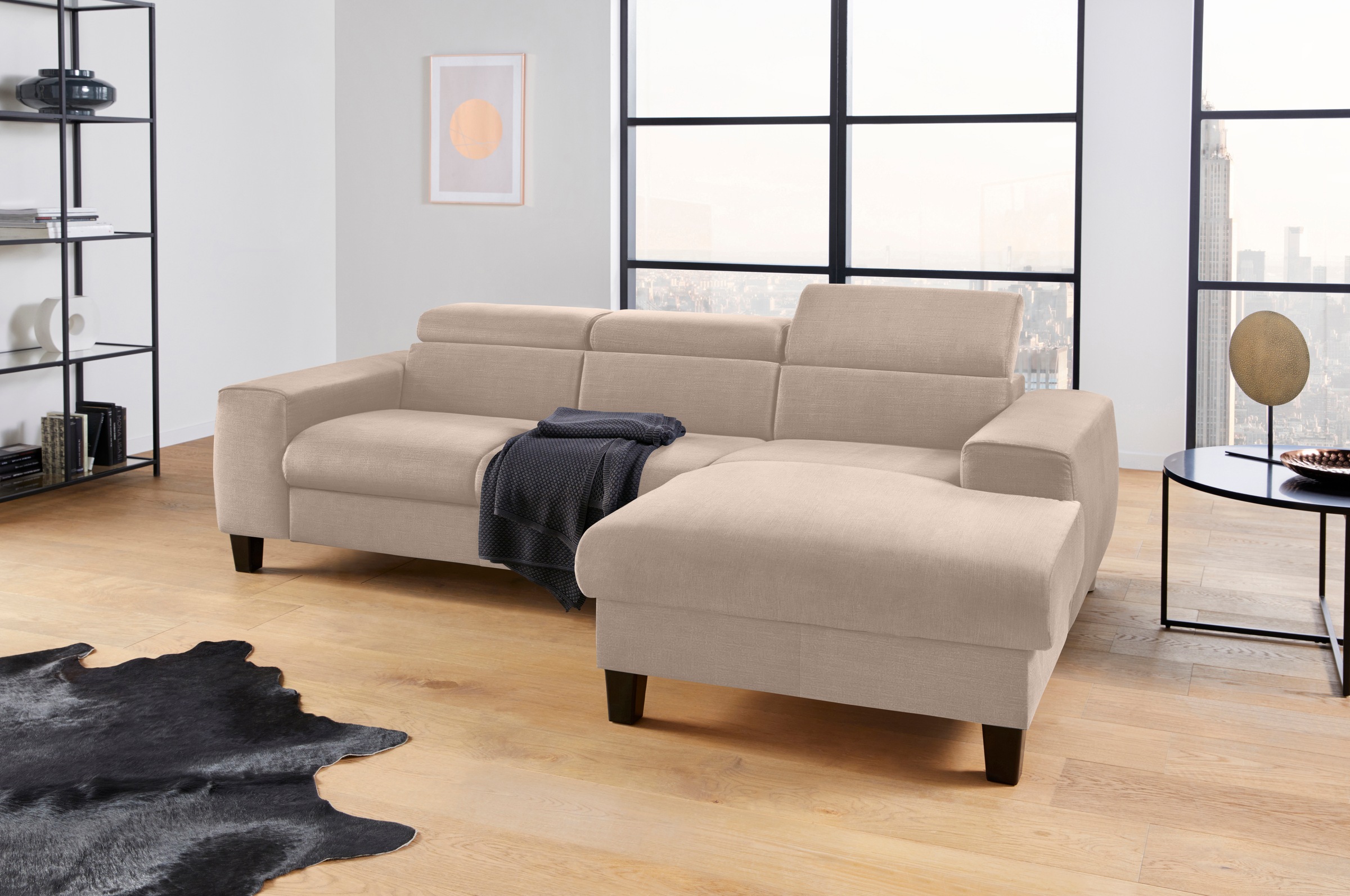 COTTA Ecksofa »Morven L-Form mit Kopfteilverstellung«, wahlweise mit Bettfunktion, Bettkasten & Wireless-Charger