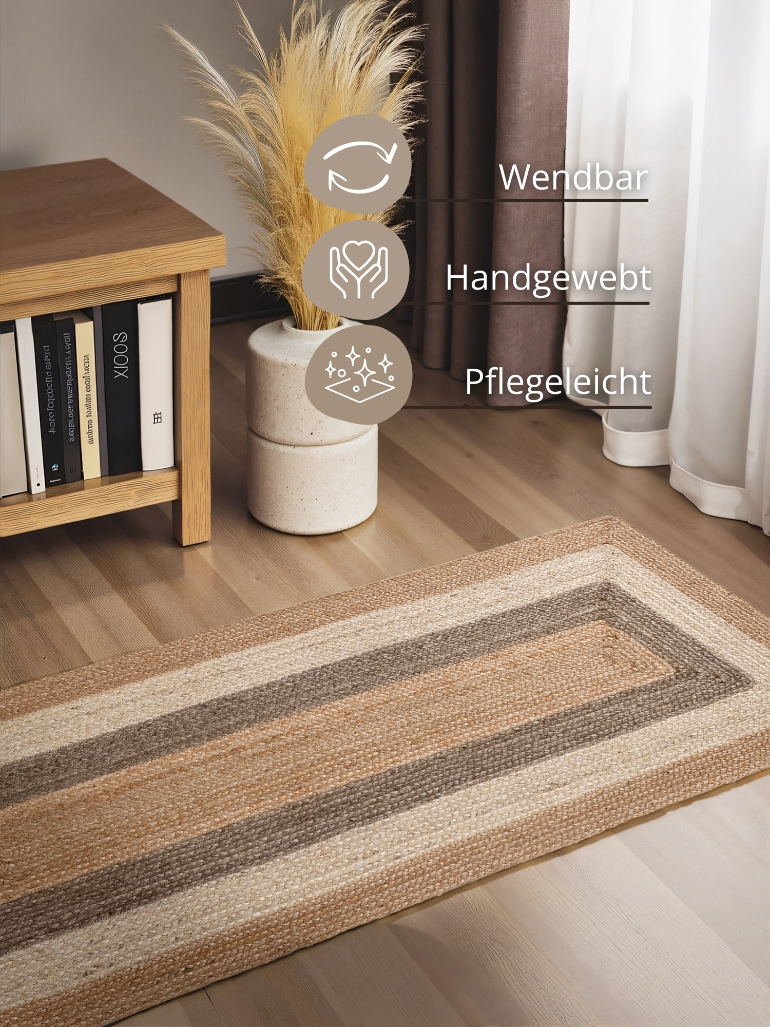 HANSE Home Teppich »Juno Fusion  Juteteppich« rechteckig 9 mm Höhe Jute, Shape, Handgemacht, Wohnzimmerteppich, Naturteppich, Wohnzimmer