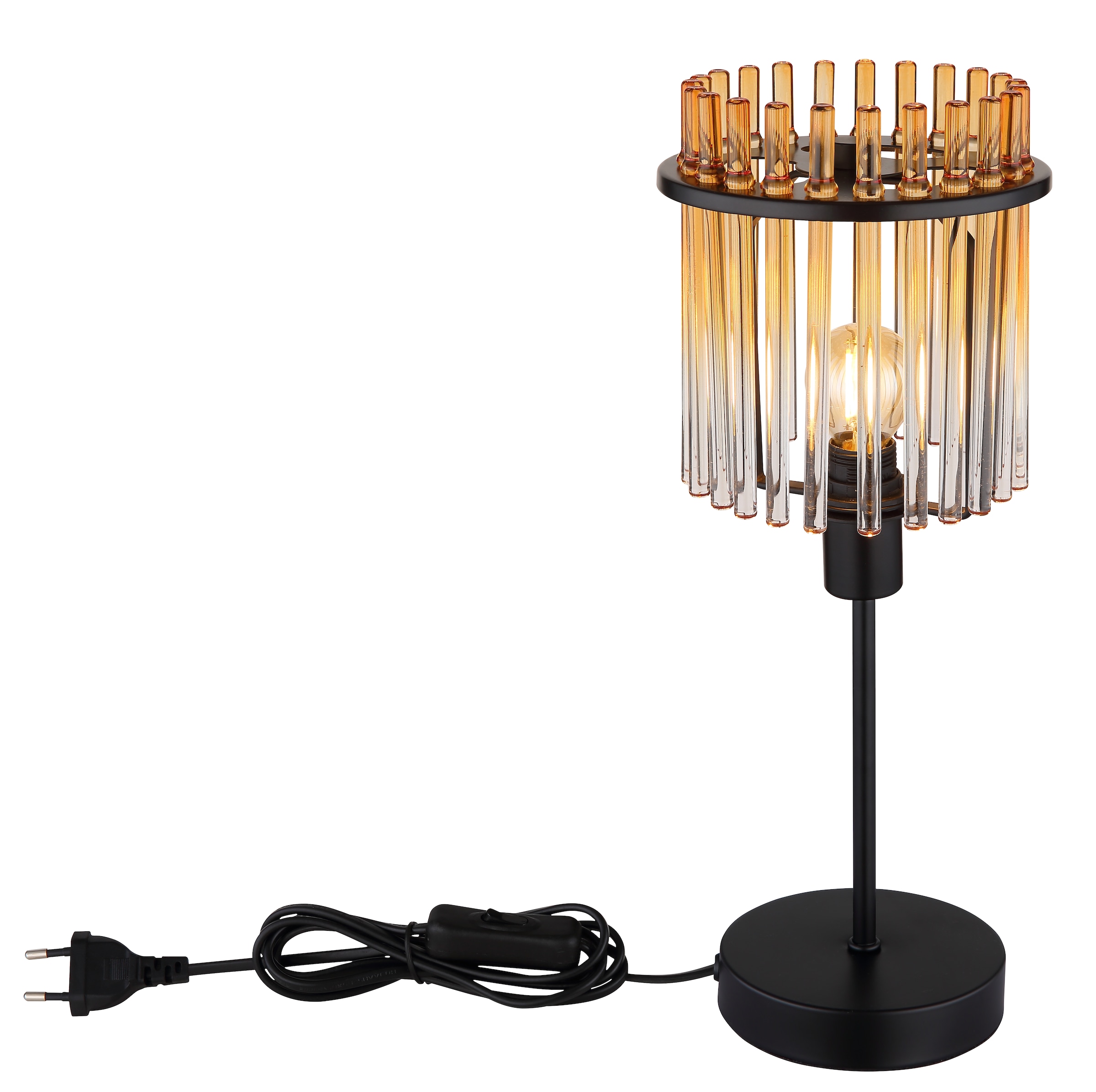 GLOBO LIGHTING Tischleuchte »GORLEY« E14 1 Stk. Tischlampe schwarz Glasstäbe amber klar verlaufend elegant