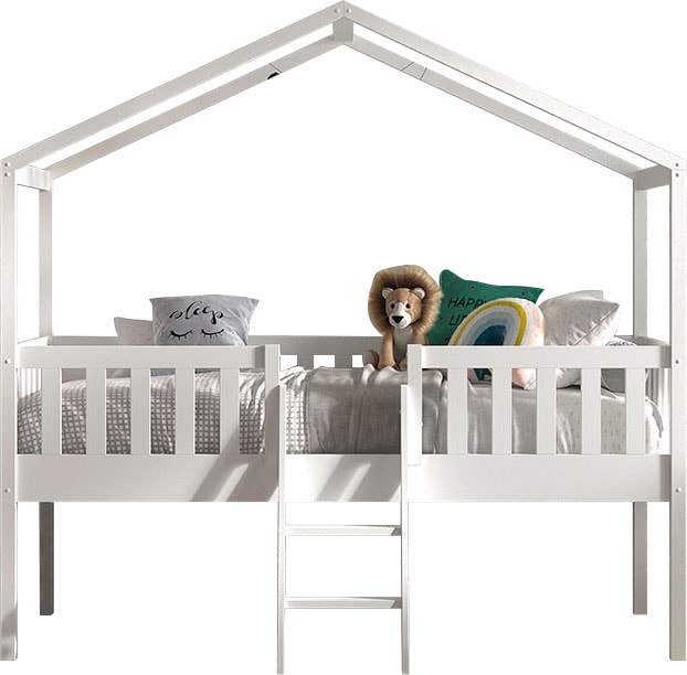 Vipack Hausbett »Dallas«, (Made in Europe), inkl. Rolllattenrost und Leiter, wahlweise mit oder ohne Rutsche