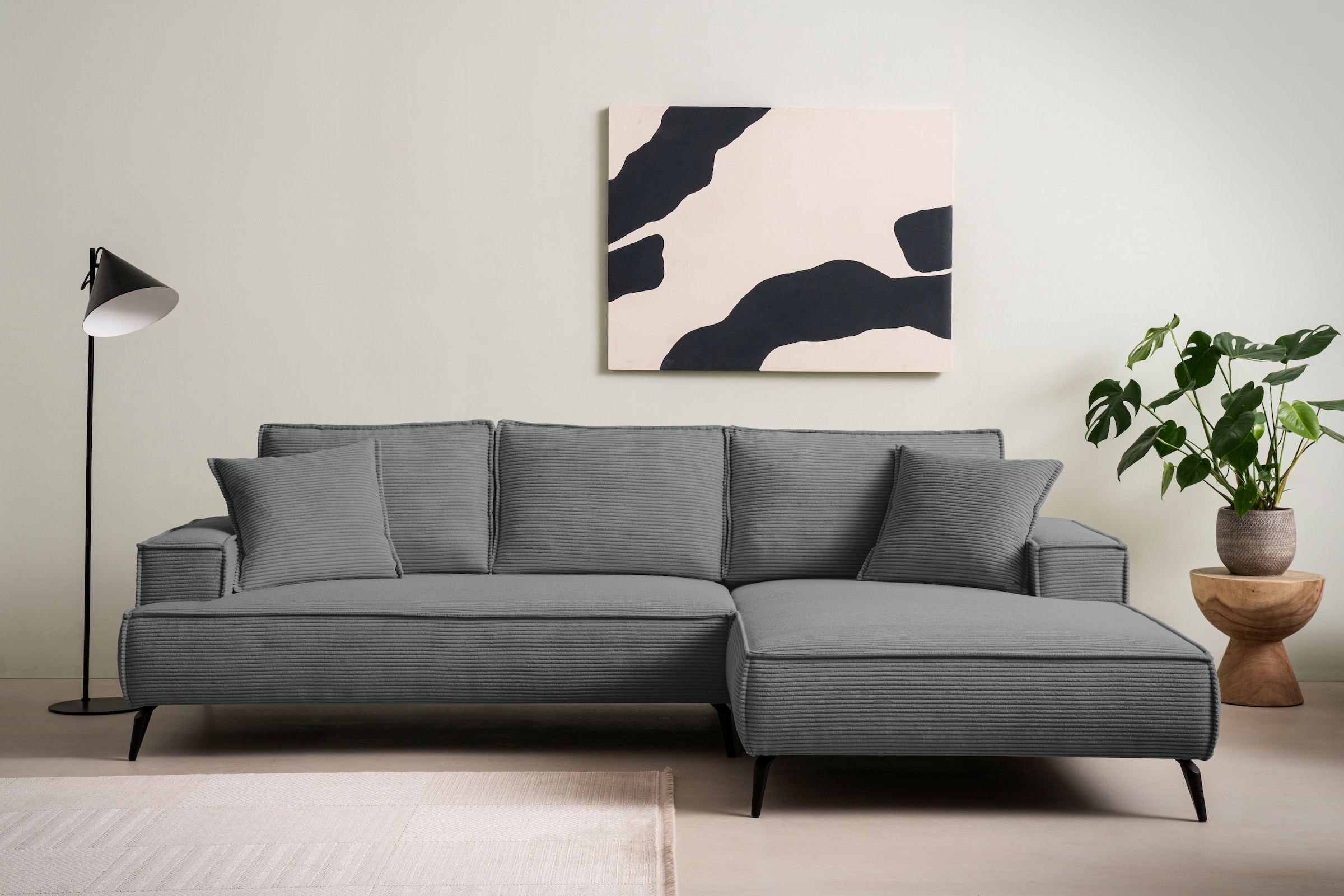 andas Ecksofa »TVINNU, L-Form in Cord, Sofa«, wahlweise Recamiere rechts/links, schwarze Füße, bequemer Sitzkomfort