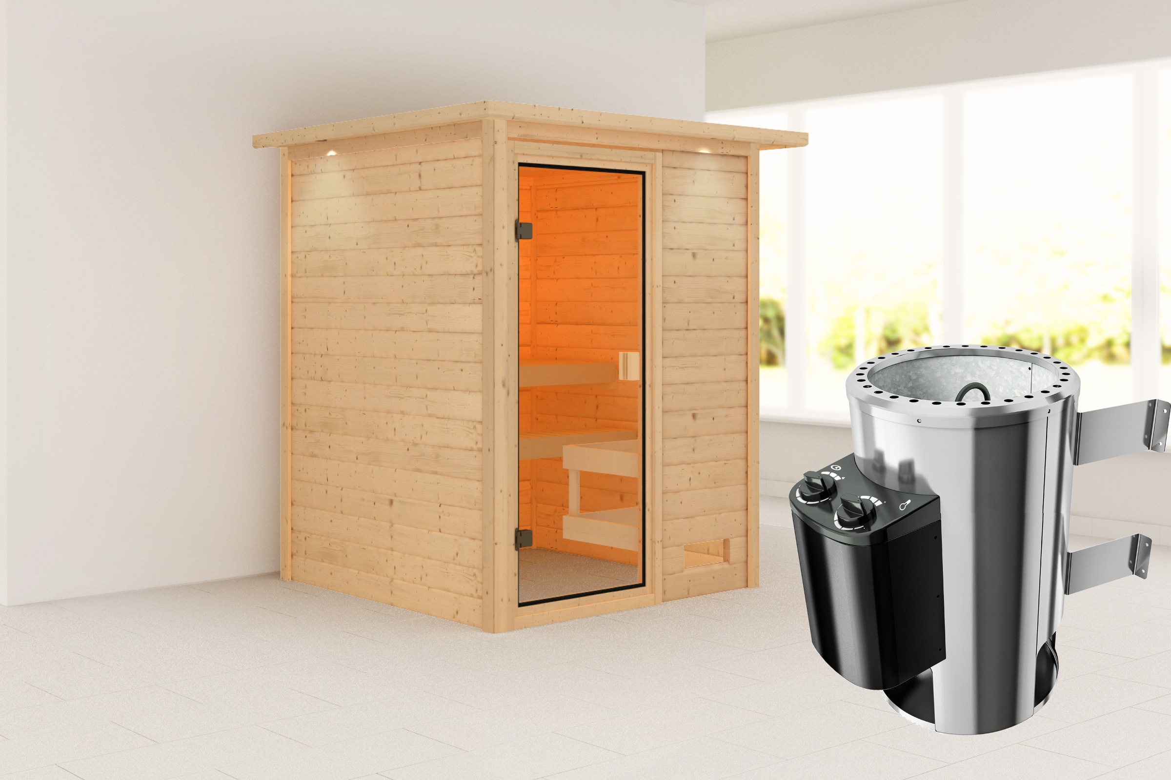 Karibu Sauna »"Sandy" mit bronzierter Tür und Kranz, naturbelassen« aus hoc günstig online kaufen