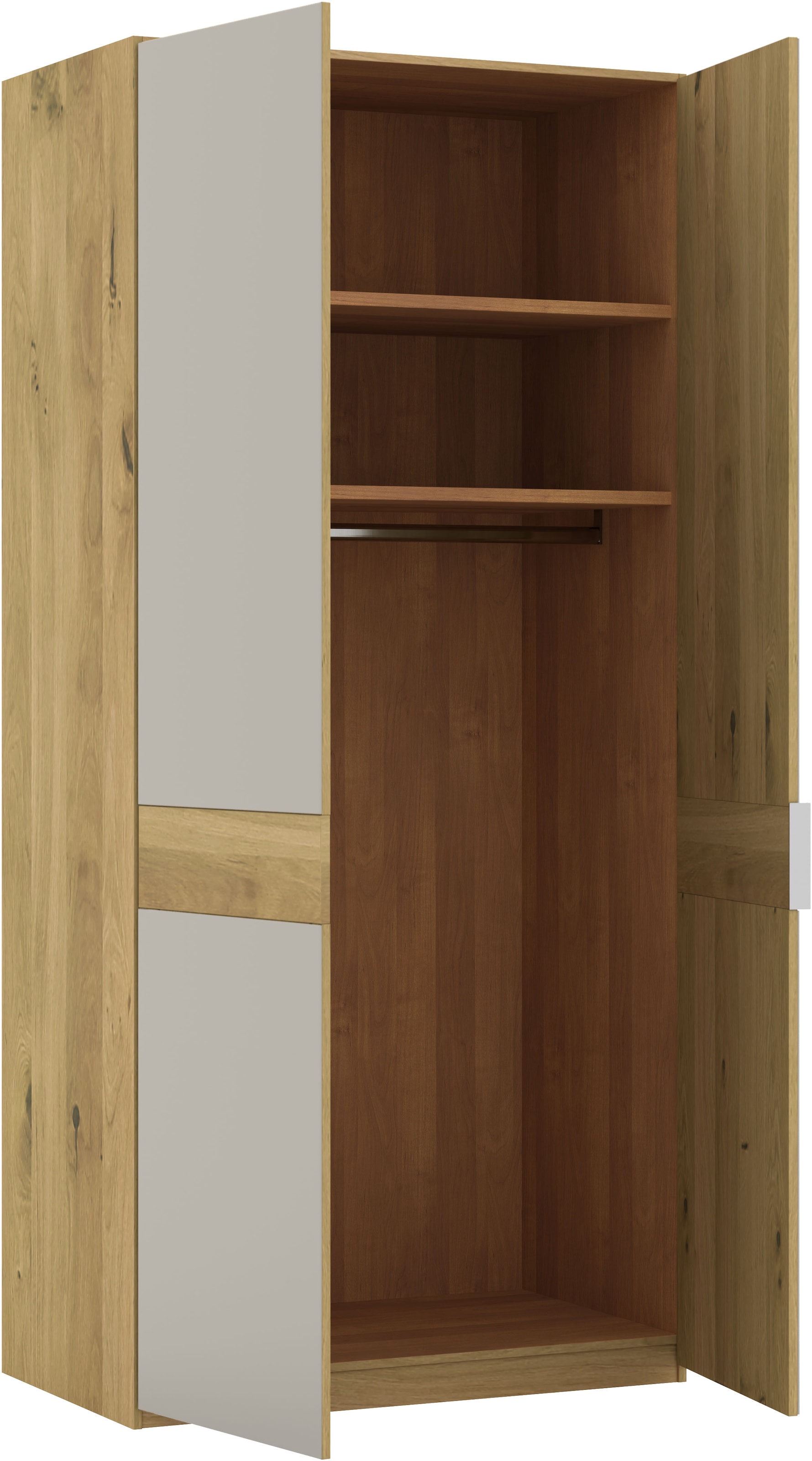 Musterring Drehtürenschrank »Savona, Kleiderschrank, Schrank, Garderobe, teilmassiv Eiche«, (mit Türdämpfern, mit Spiegel oder Glas, extra Böden, MADE IN GERMANY), Türen in Bianco-Eiche massiv, Spiegel-/Glastüren, verschiedene Größen
