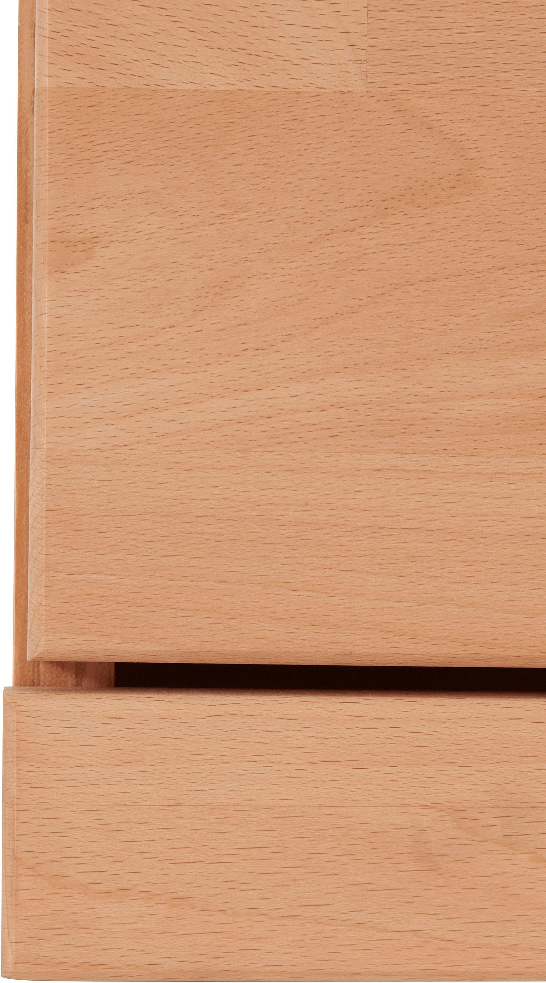 Home affaire Lowboard »Ribe,160cm breit, Fronten Massivholz,6 Fächer,Kabeldurchführung«, Korpus Holzwerkstoff,Glaseinsatz aus gehärtetem Glas,Böden versetzbar