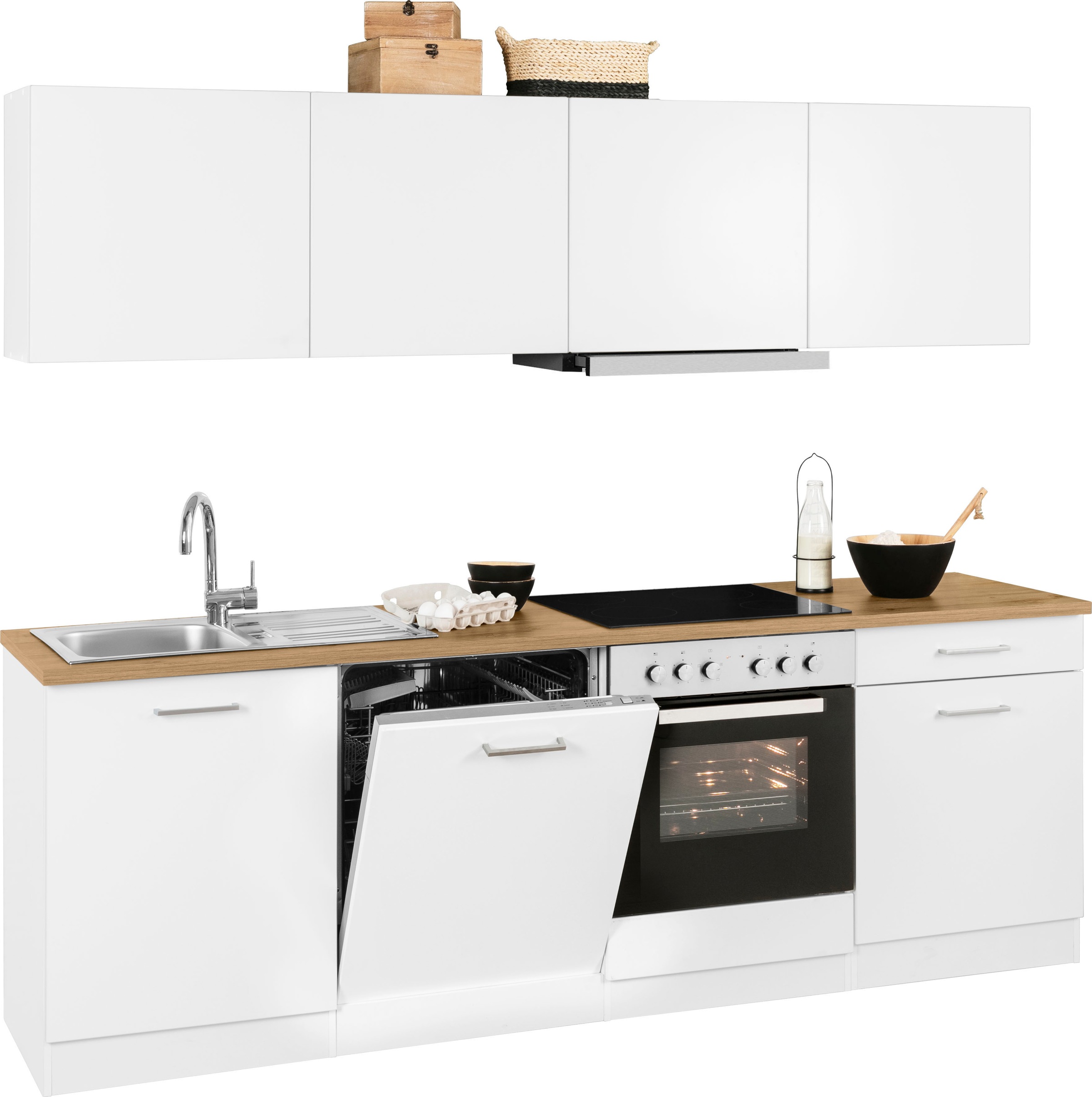 KOCHSTATION Küchenzeile »KS-Kehl«, mit E-Geräten, Breite 240 cm, inkl. Geschirrspülmaschine