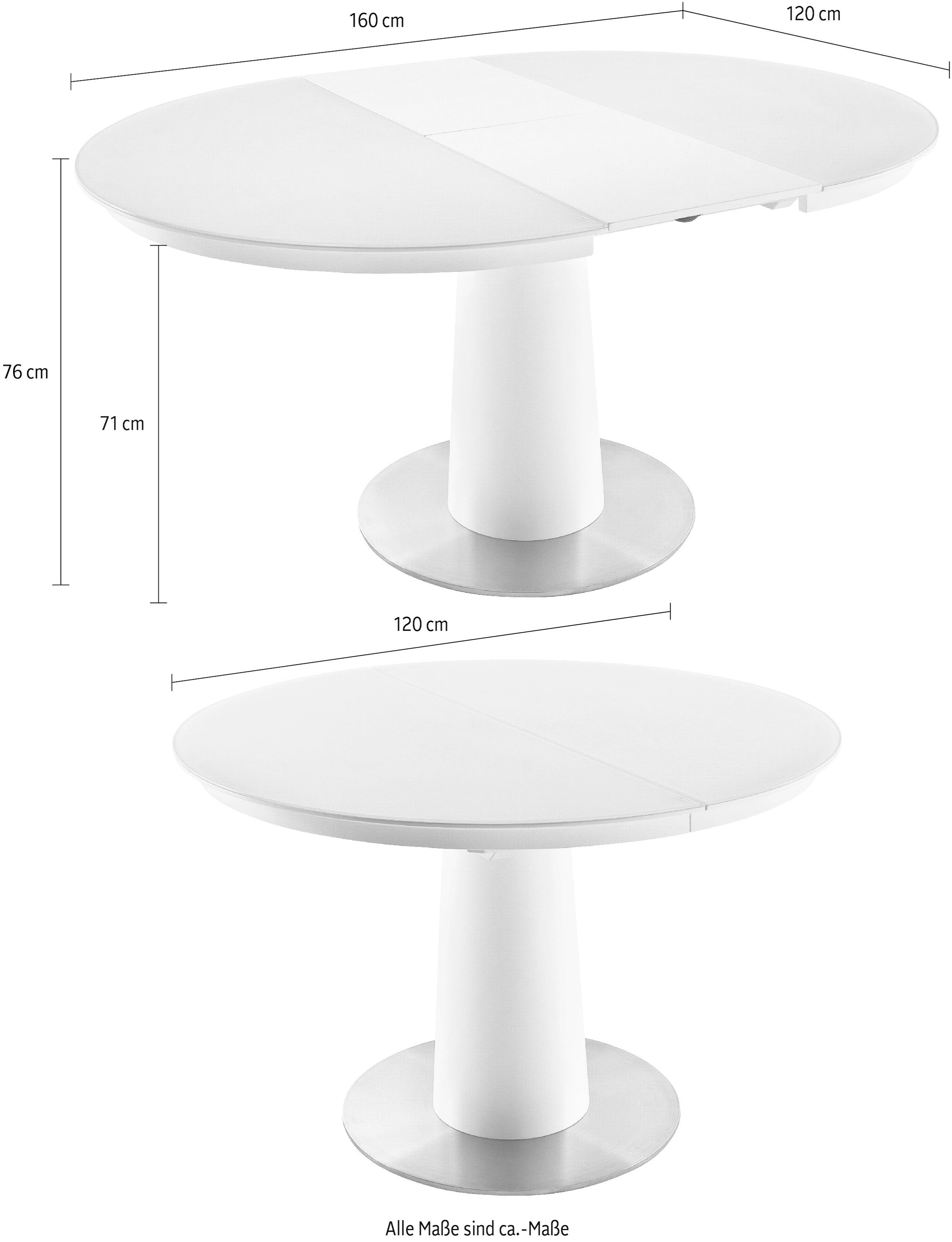 MCA furniture Esstisch Weiß auf Sicherheitsglas Esstisch mit »Waris«, mit bestellen Synchronsauszug, matt Rund Rechnung