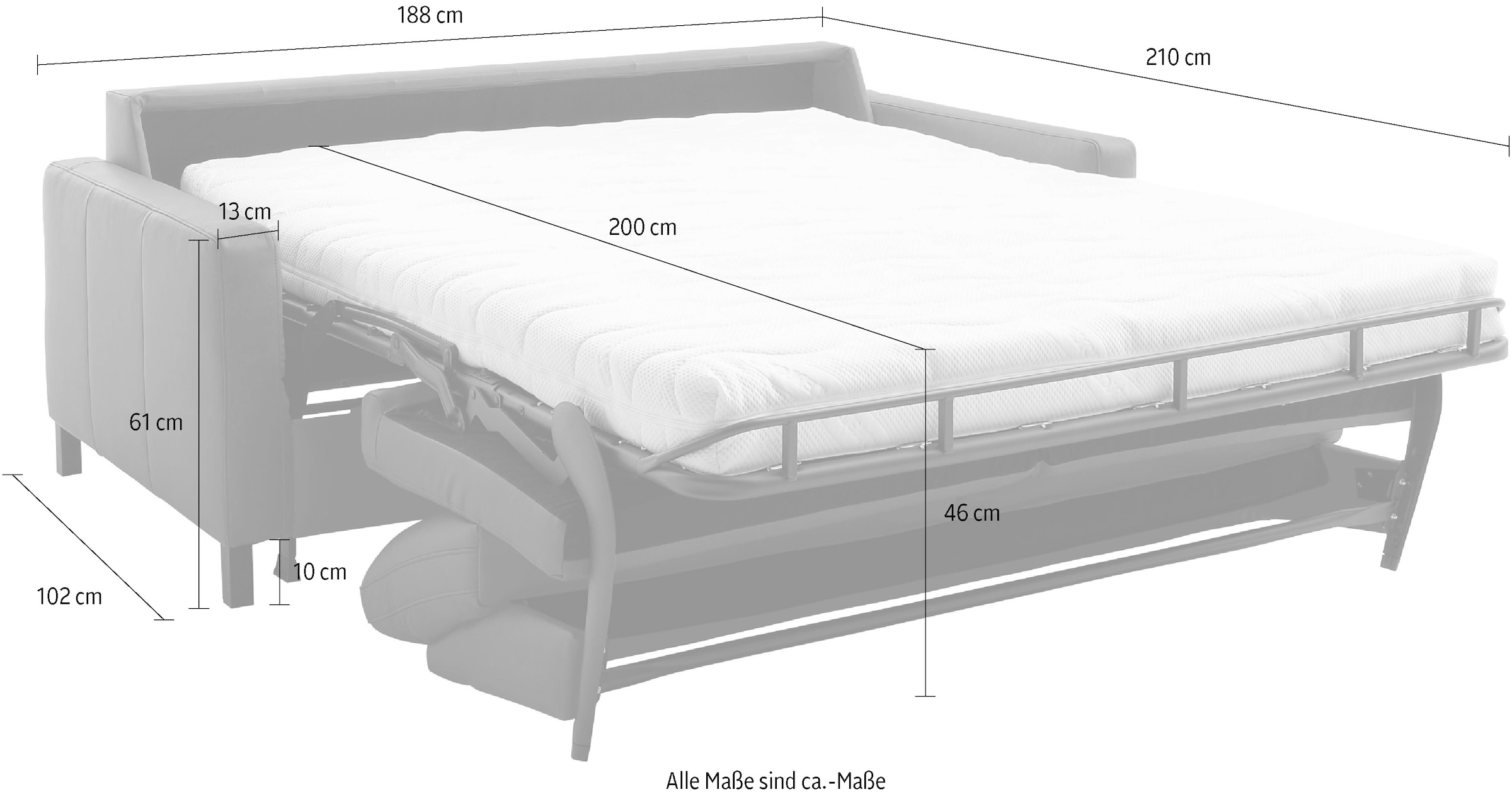 Home affaire Schlafsofa »Calestra, Lederbezug, 2,5-Sitzer mit Kaltschaummatratze, Breite 188 cm« Längsschläfer mit echter Dauerschläferfunktion & flexibel stellbar