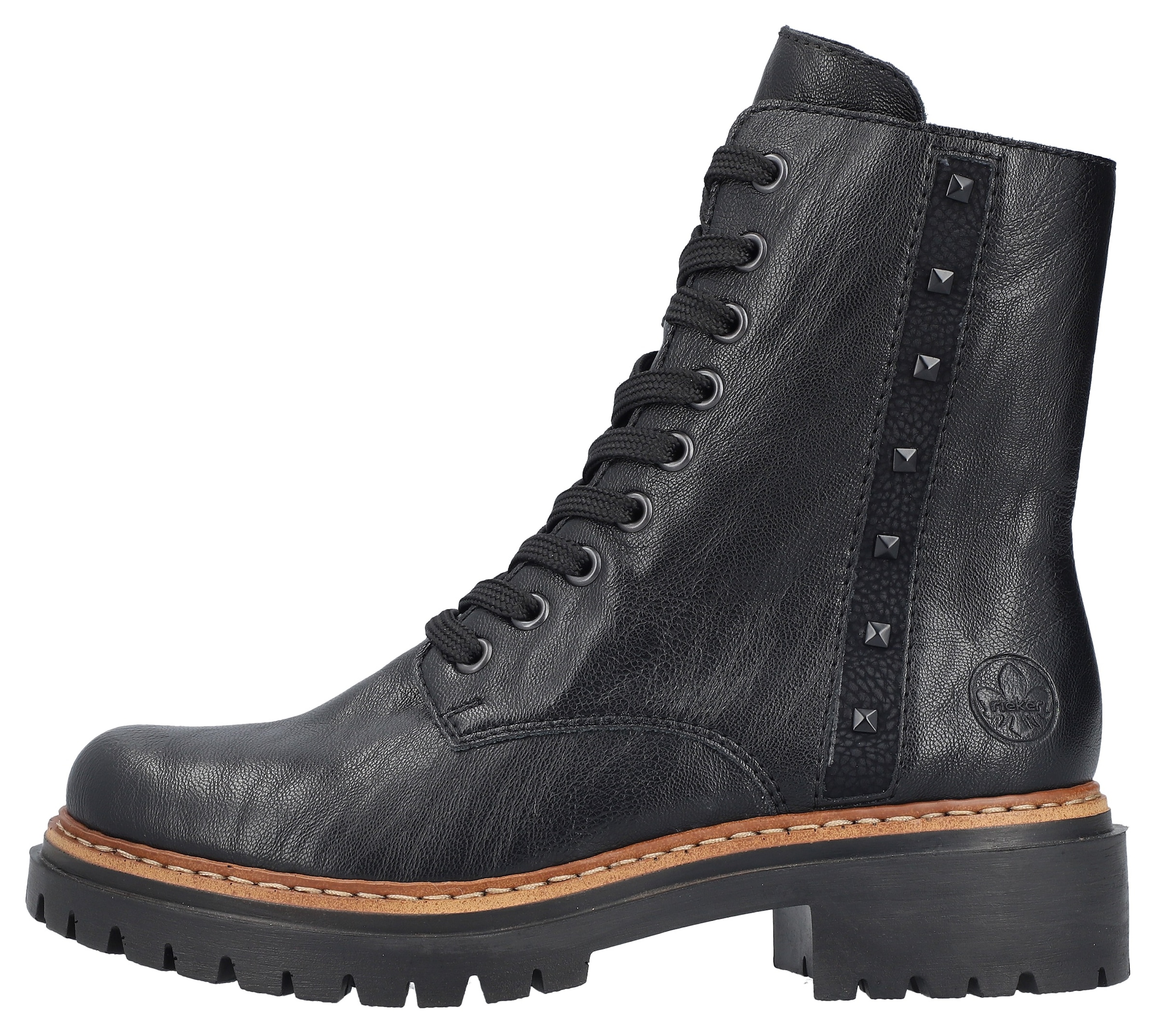 Rieker Schnürstiefelette, Schnürboots, Blockabsatz, Innenreißverschluss und Nietenverzierung