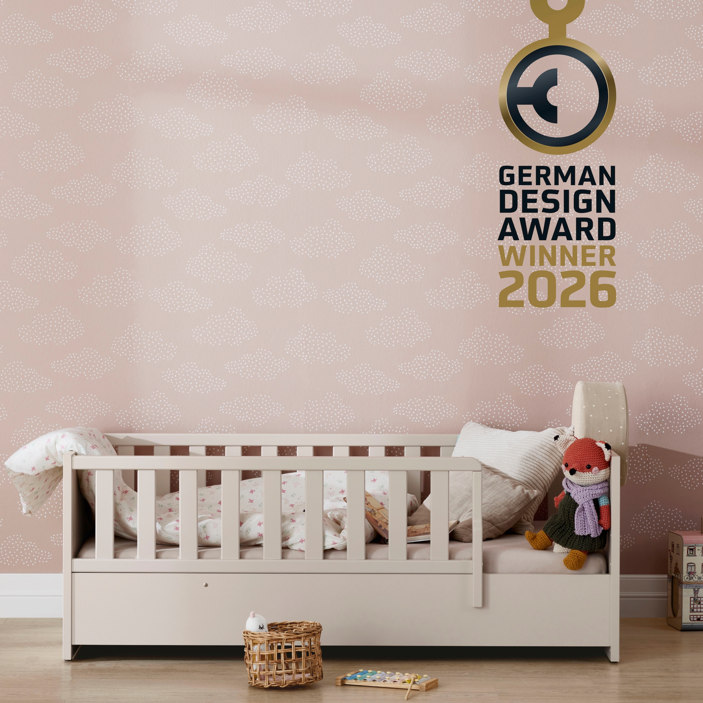 PAIDI Babybett »LITTLE SNU 70x140cm in Beige oder Weiß, umbaubares Bodenbett« Kinderbett mit Rausfallschutz aus Massivholz, langlebiges Gitterbett