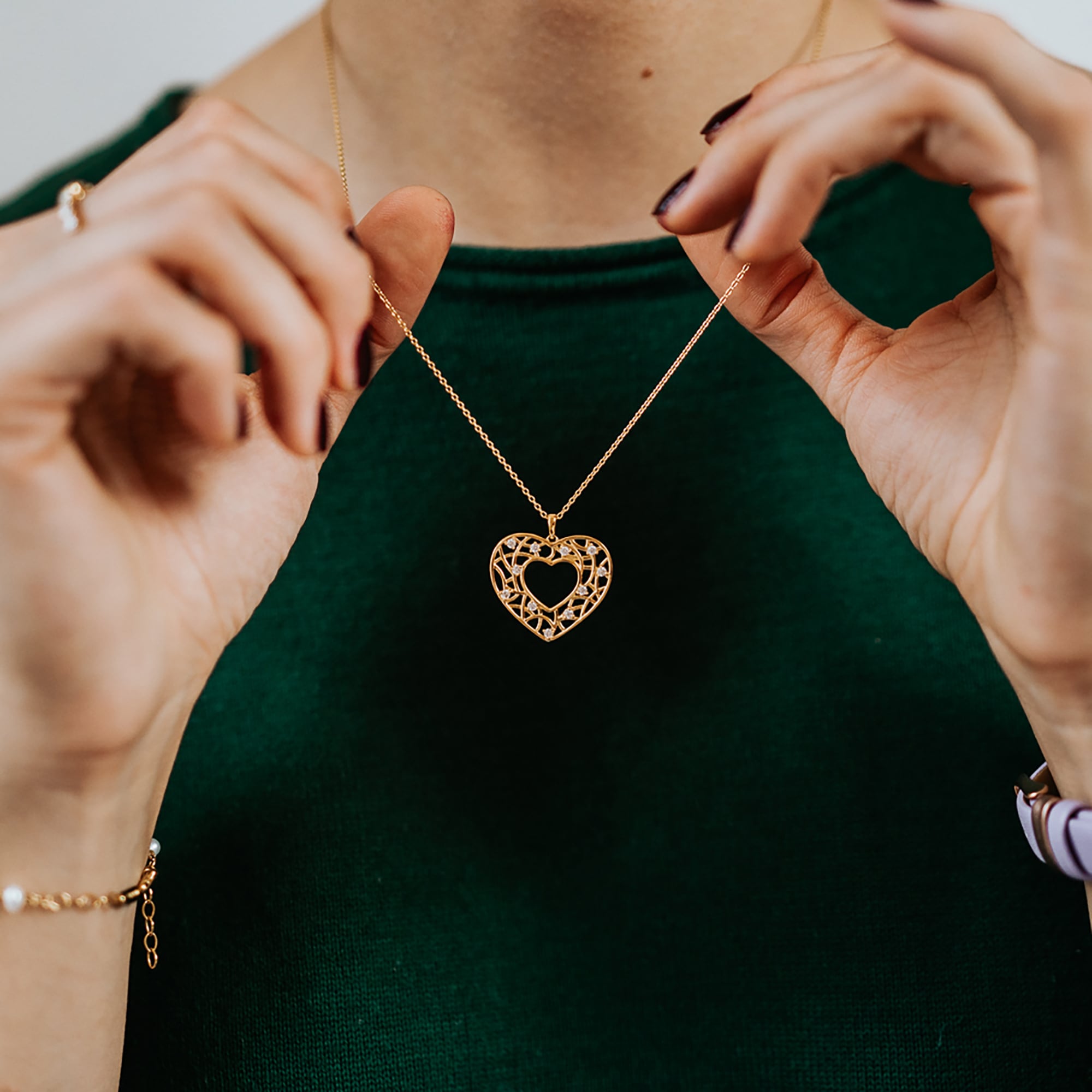 Julie Julsen Kette mit Anhänger »925/- Sterling Silber vergoldet Herz 11 Zirkonia«