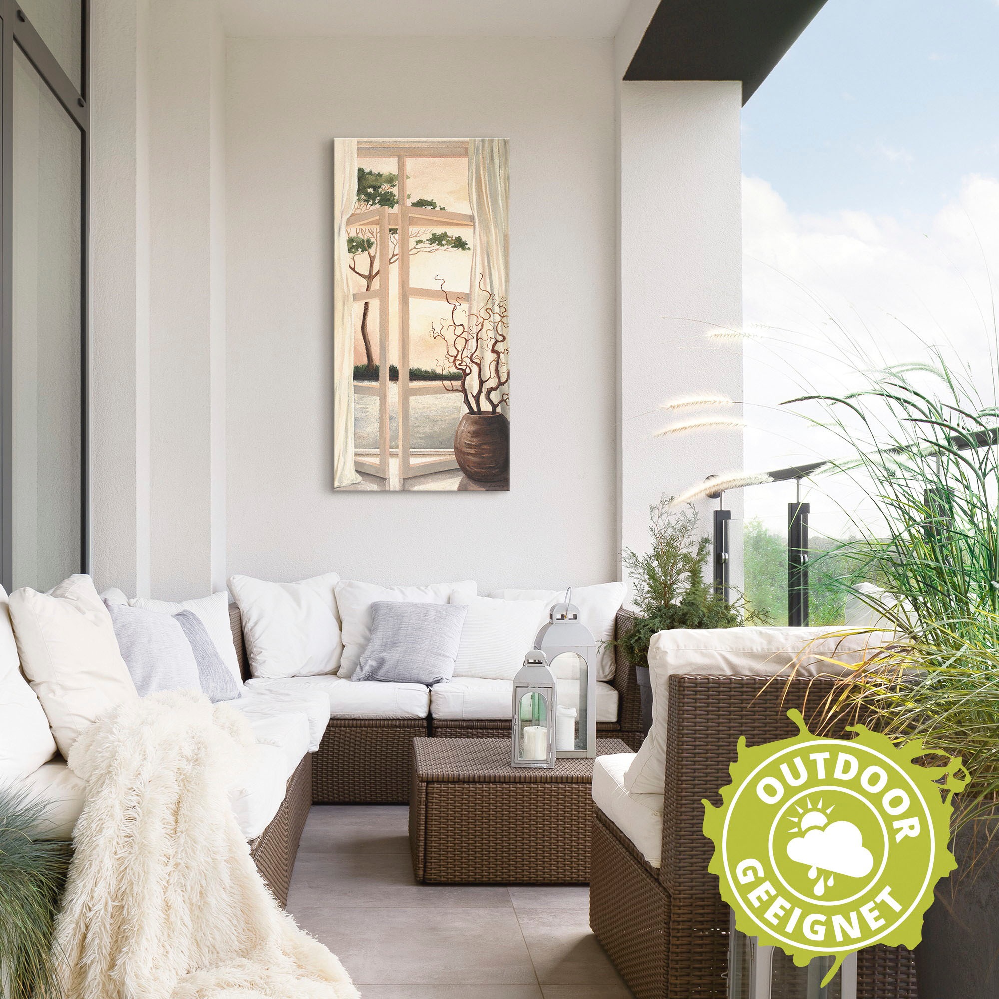 Artland Wandbild »Fensterbild Toskanischer Sonnenuntergang«, Fensterblick, (1 St.), als Alubild, Outdoorbild, Leinwandbild, Poster, Wandaufkleber