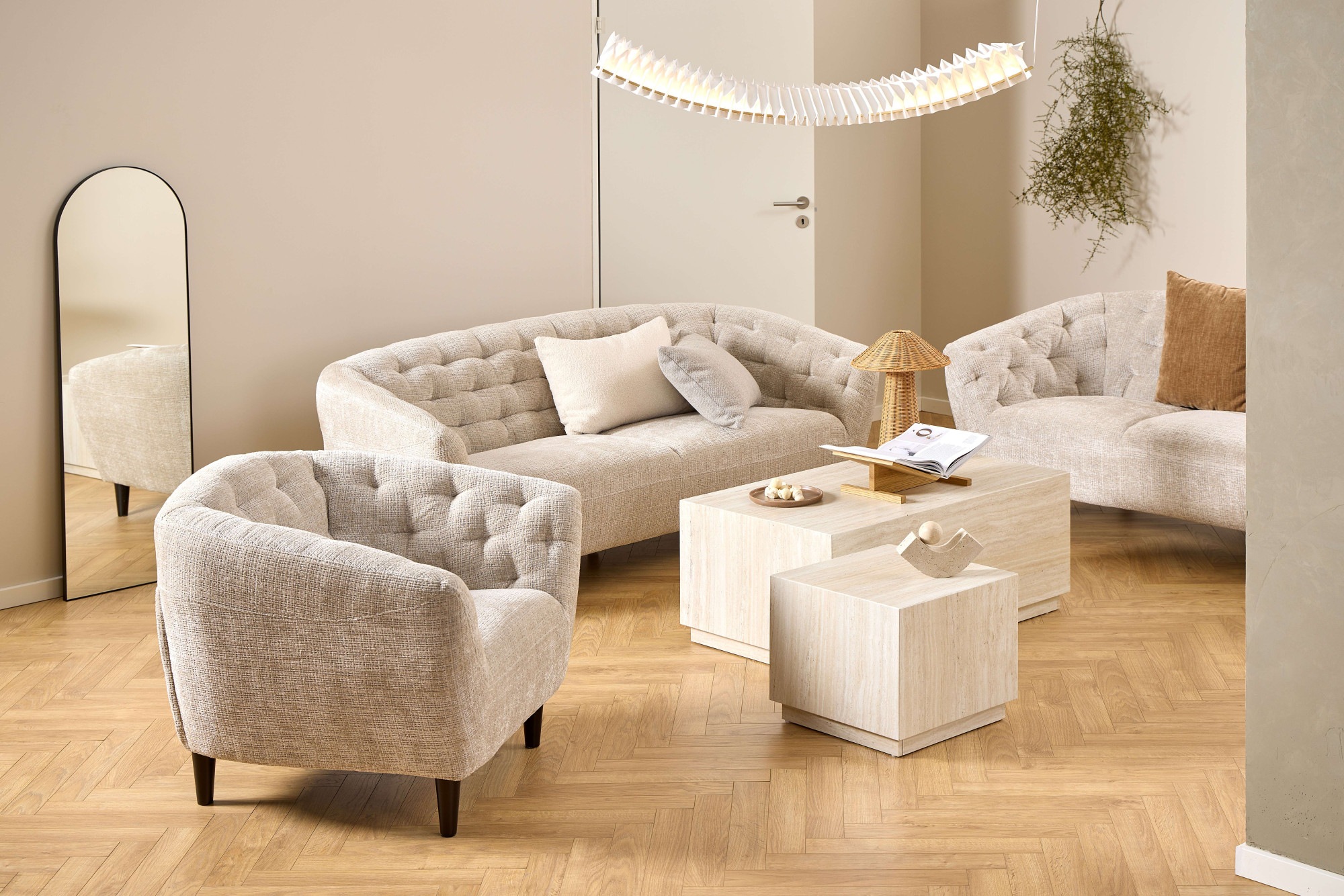 ACTONA GROUP Loungesessel »Ria«, 1-Sitzer, Chenille beige, mit Rautenheftung und Taschenfedern