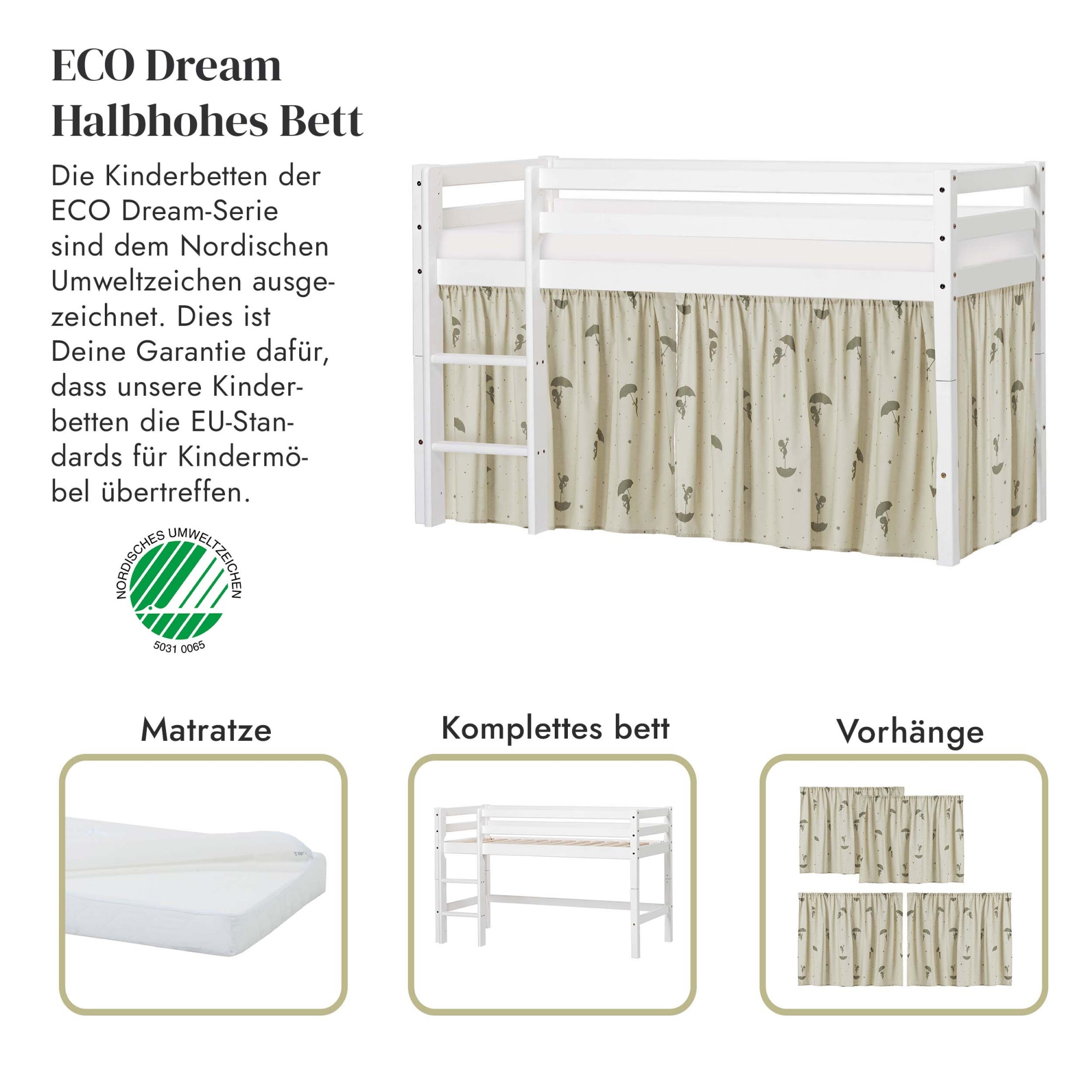 Hoppekids Spielbett »ECO Dream«, Massivholz, wahlweise in 2 Größen und 4 Farben, Matratze wählbar