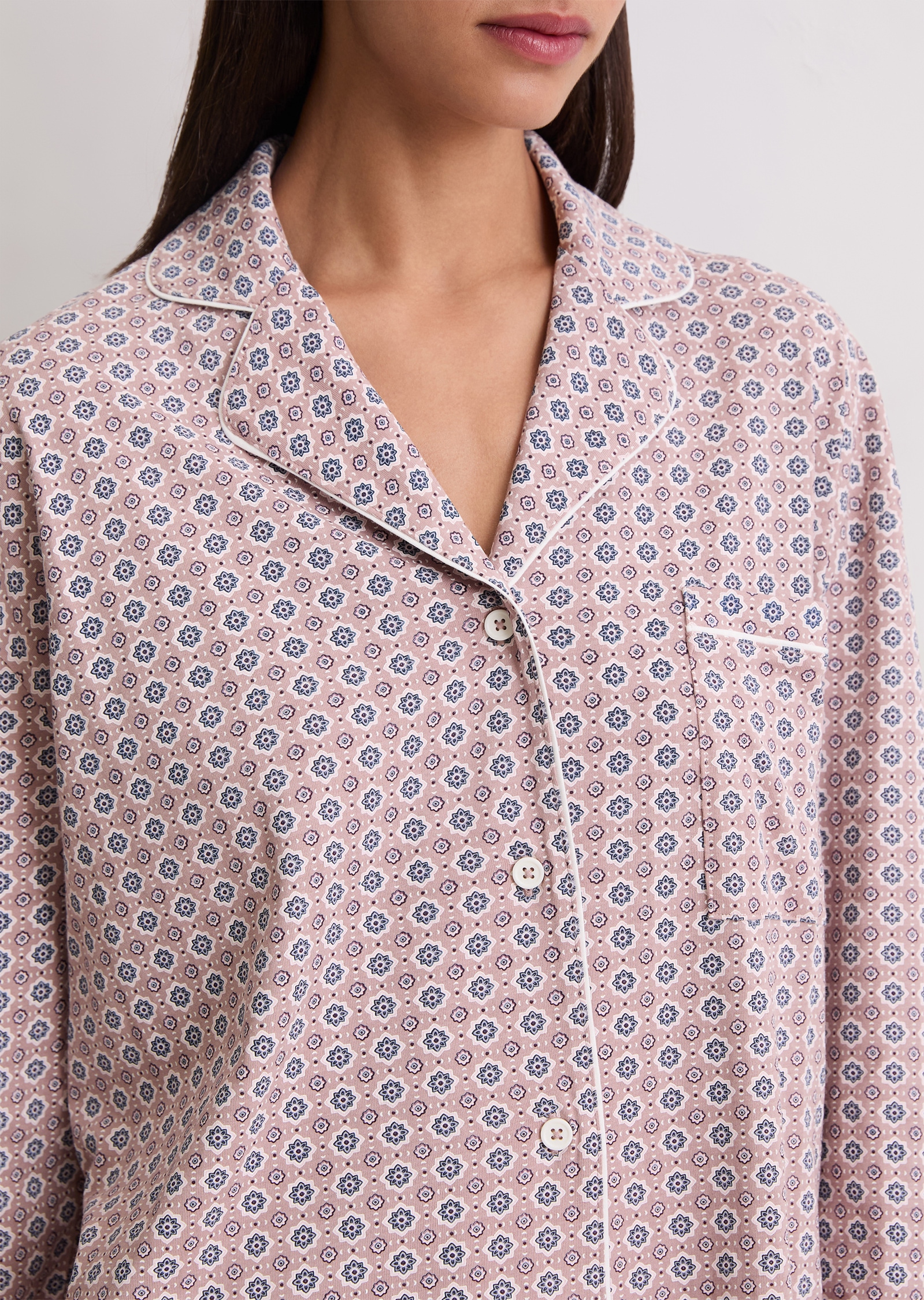 Marc O'Polo Nachthemd »Mix N Match Cotton«, Knopfleiste, Langarm, Baumwolle, weich, Kragen mit V-Ausschnitt