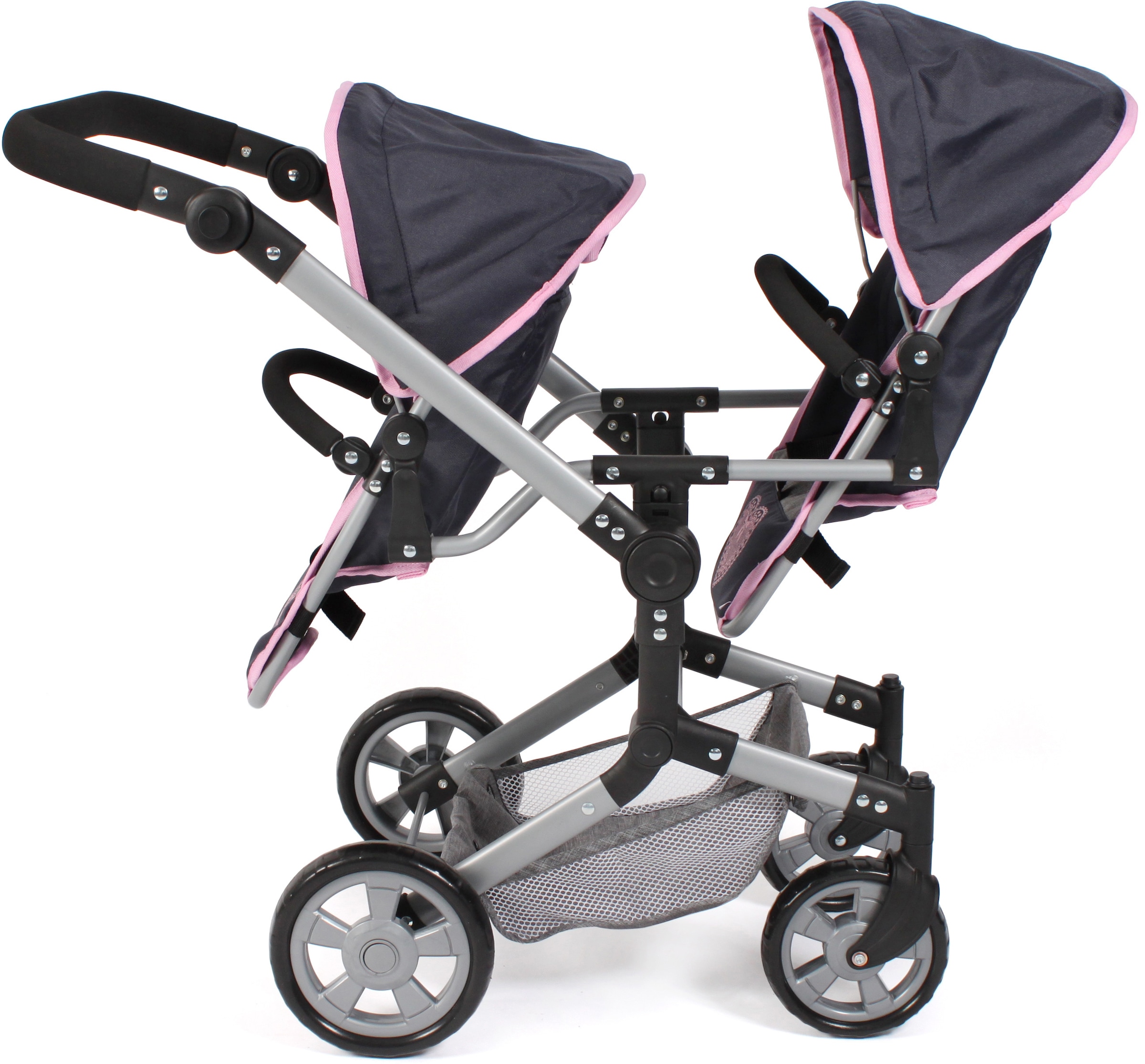 CHIC2000 Puppen-Zwillingsbuggy »Linus Duo, Grau-Navy«, mit zwei abnehmbaren, bis in Liegeposition verstellbaren Sportsitzen