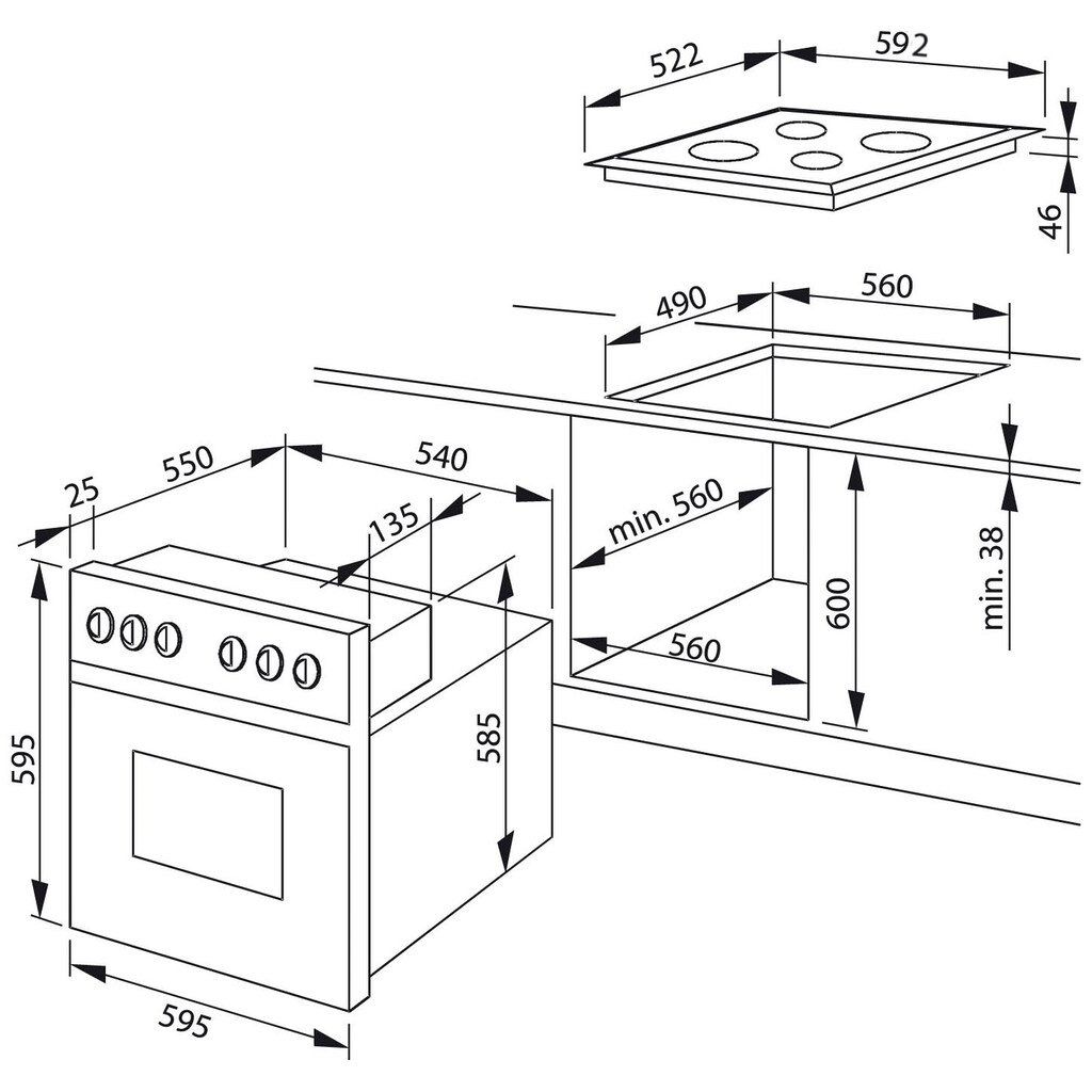 Amica Elektro-Herd-Set »EHC 934 001 E«, EHC 934 001 E, mit 3-fach-Teleskopauszug, Simple Steam Reinigungsfunktion