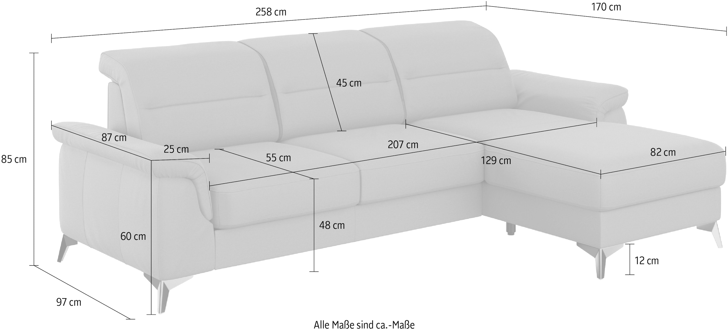 sit&more Ecksofa »Sinatra L-Form«, mit Recamiere, optinal mit Kopfteilverstellung und Armteilfunktion
