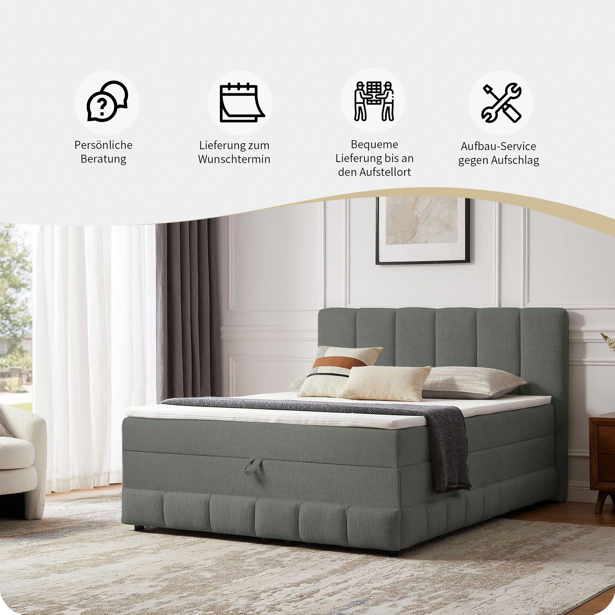 OTTO home Boxbett »Likely inkl. Bettkasten, Liegefläche 180x200 cm, in Boxspring-Optik« inkl. Topper & Aufbauvideo, erhältlich in verschiedenen Farben