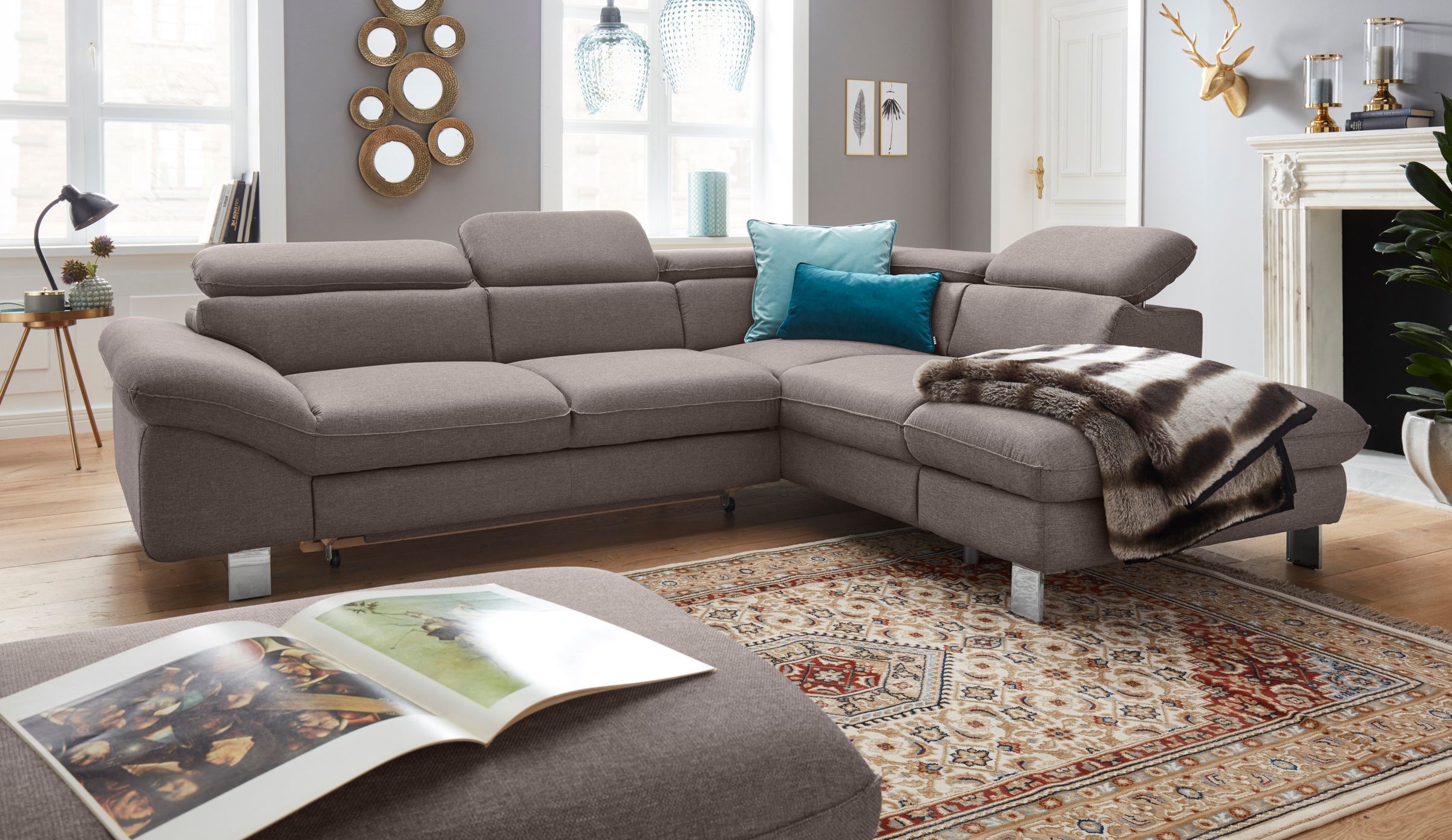 COTTA Polstergarnitur »Driver L-Form«, (Set, 2 tlg.), Set bestehend aus: Ecksofa mit Kopfteilverstellung & Hocker