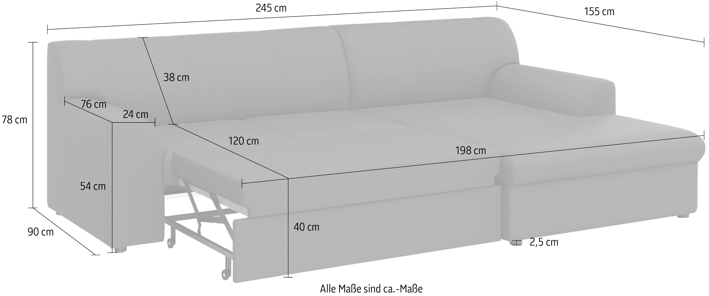 DOMO collection Ecksofa »Topper, elegant und zeitlos, kompaktes Stellmaß 245/155cm, L-Form«, mit Recamiere, wahlweise mit Schlaffunktion