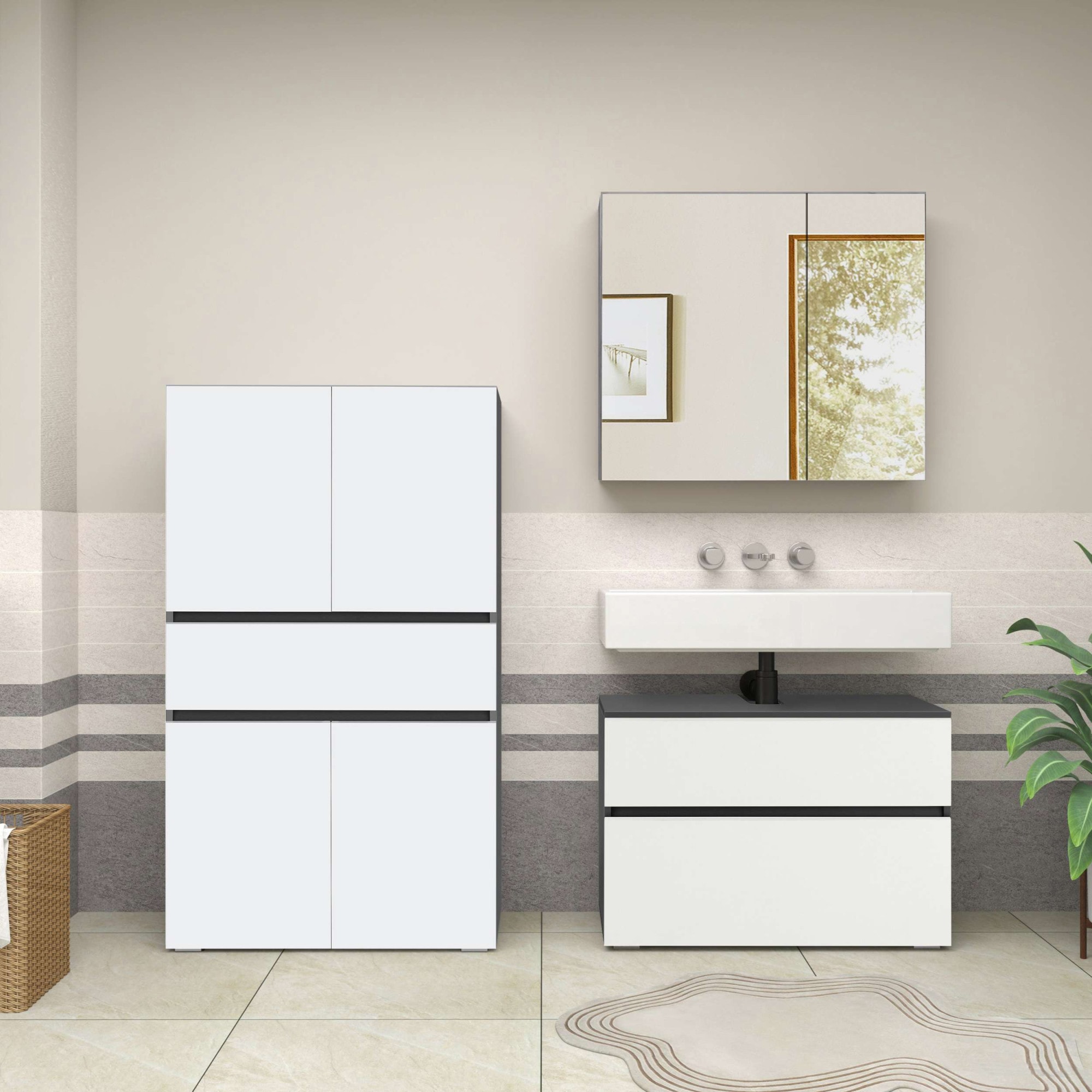 Home affaire Midischrank »Wisla«, mit 4 Türen & 1 Schublade, Breite 76 cm, Höhe 130 cm