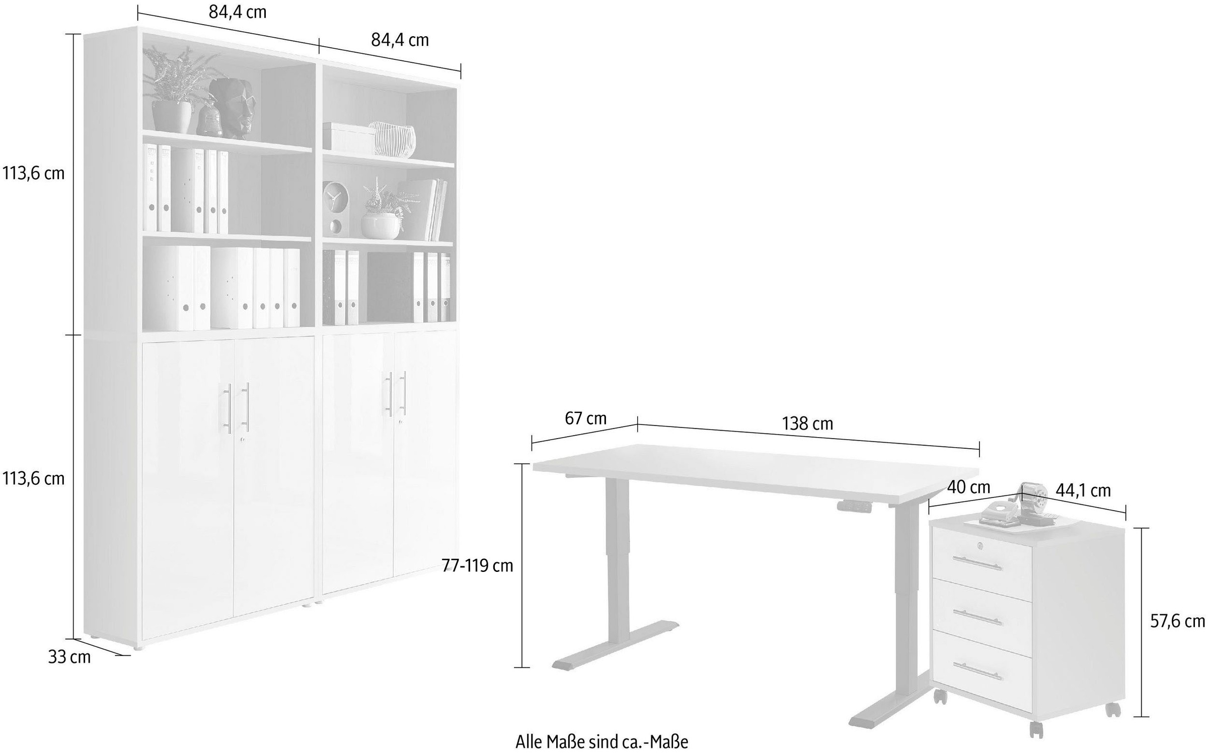 BMG Möbel Büromöbel-Set »Tabor«, (Set, 6 tlg.), mit elektrisch höhenverstellbarem Schreibtisch