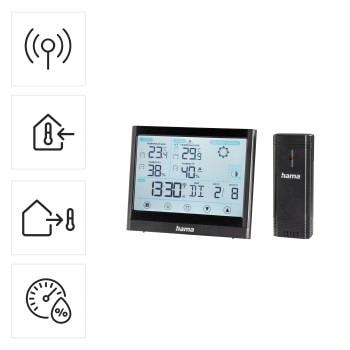 Hama Wetterstation »Wetterstation "Full Touch", Schwarz, mit Außensensor, Reichweite 30m« (mit Außensensor)