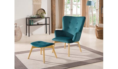 Home affaire Sessel »New York«, mit Hocker, hellen Holzbeinen und Knopfheftung kaufen
