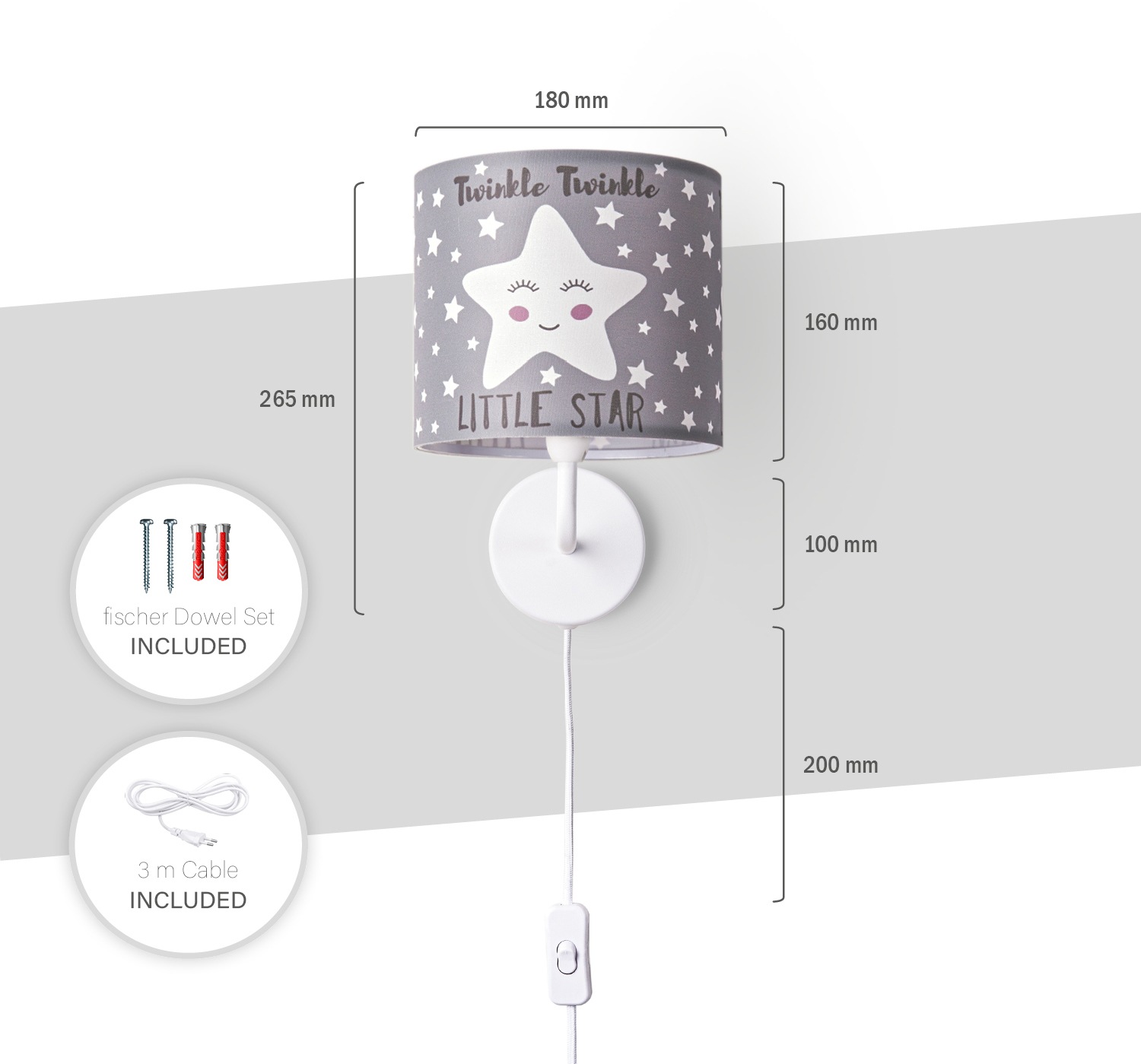 Paco Home Wandleuchte »Aleyna 105«, 1 flammig, Leuchtmittel E14 | ohne Leuchtmittel, Kinderlampe Babyzimmer Kinderzimmer âˆ…18cm Sterne Kabel 3m E14