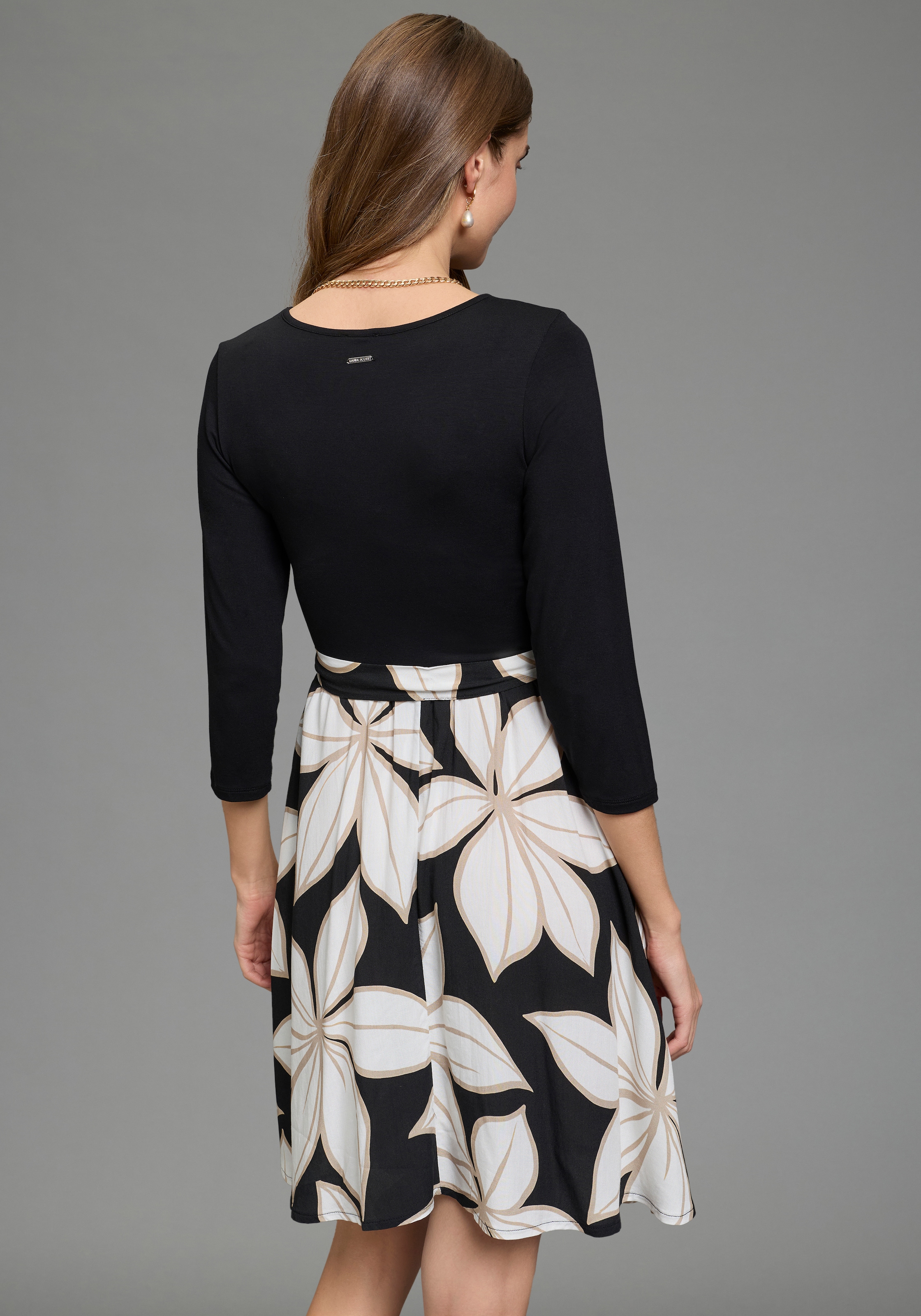 Laura Scott Jerseykleid mit geblümtem Rock, Materialmix