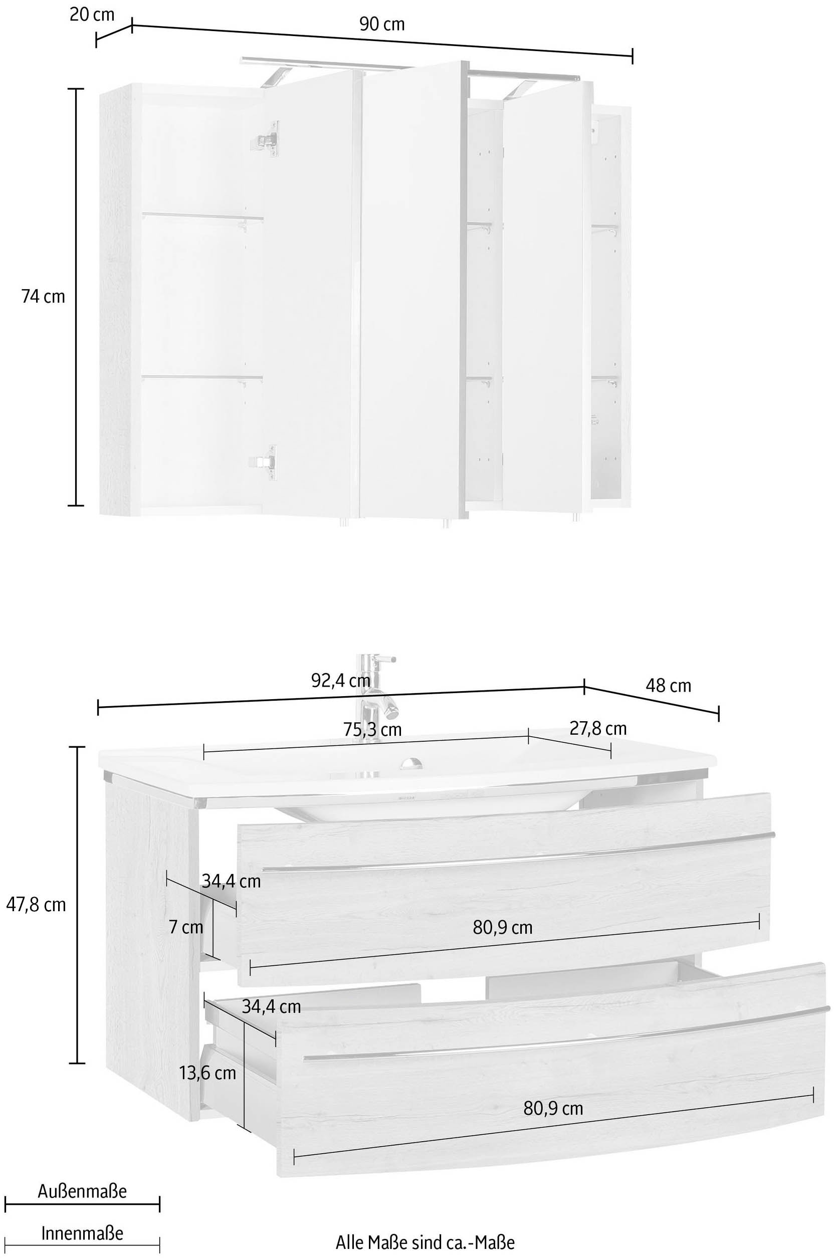 MARLIN Badmöbel-Set »3040«, (2 St.), Breite 90 cm auf Rechnung bestellen | Hängeschränke