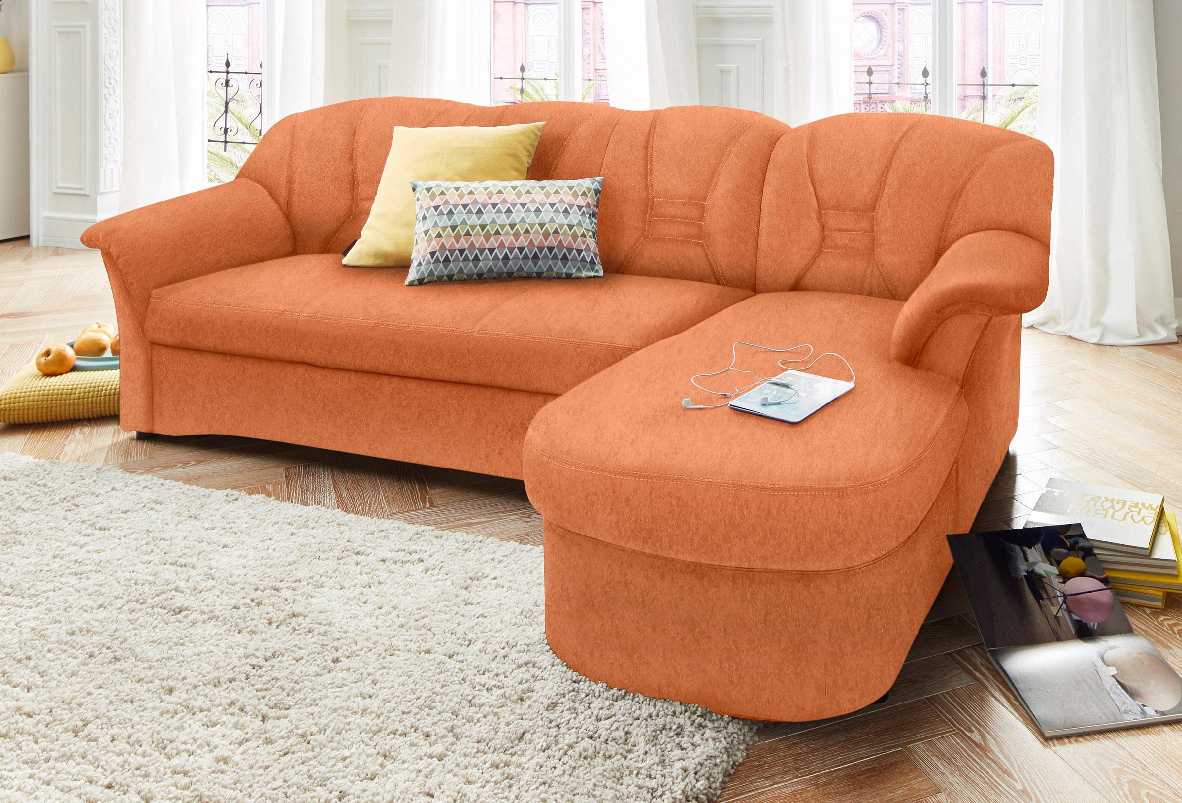 DOMO collection Ecksofa »Elva, zeitlose Formensprache, elegante Rückenstepp günstig online kaufen