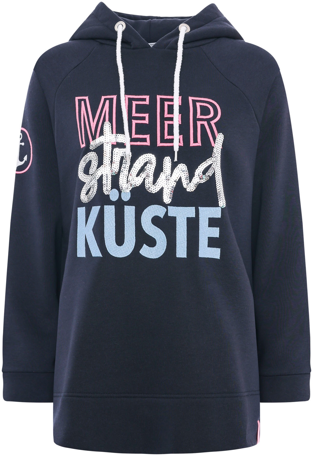 Zwillingsherz Hoodie »Meer Strand Küste«, mit Kapuze, Pailletten-Schriftzug und aufgesticktem Anker-Motiv