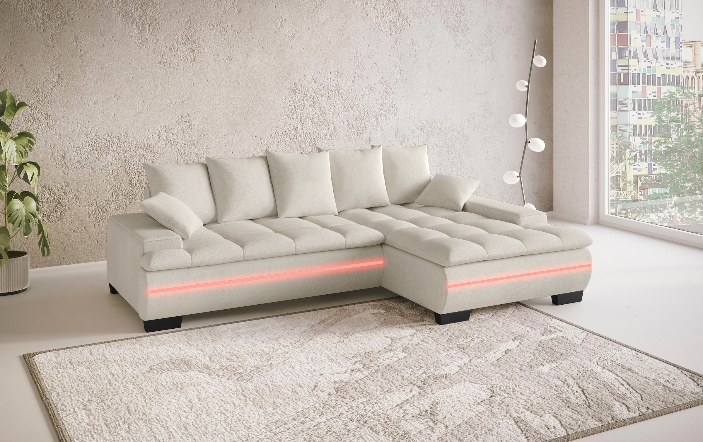 Mr. Couch Ecksofa »Haiti II, L-Form«, RGB-LED Beleuchtung, Kaltschaum, wahlweise mit Bett, Bettkasten