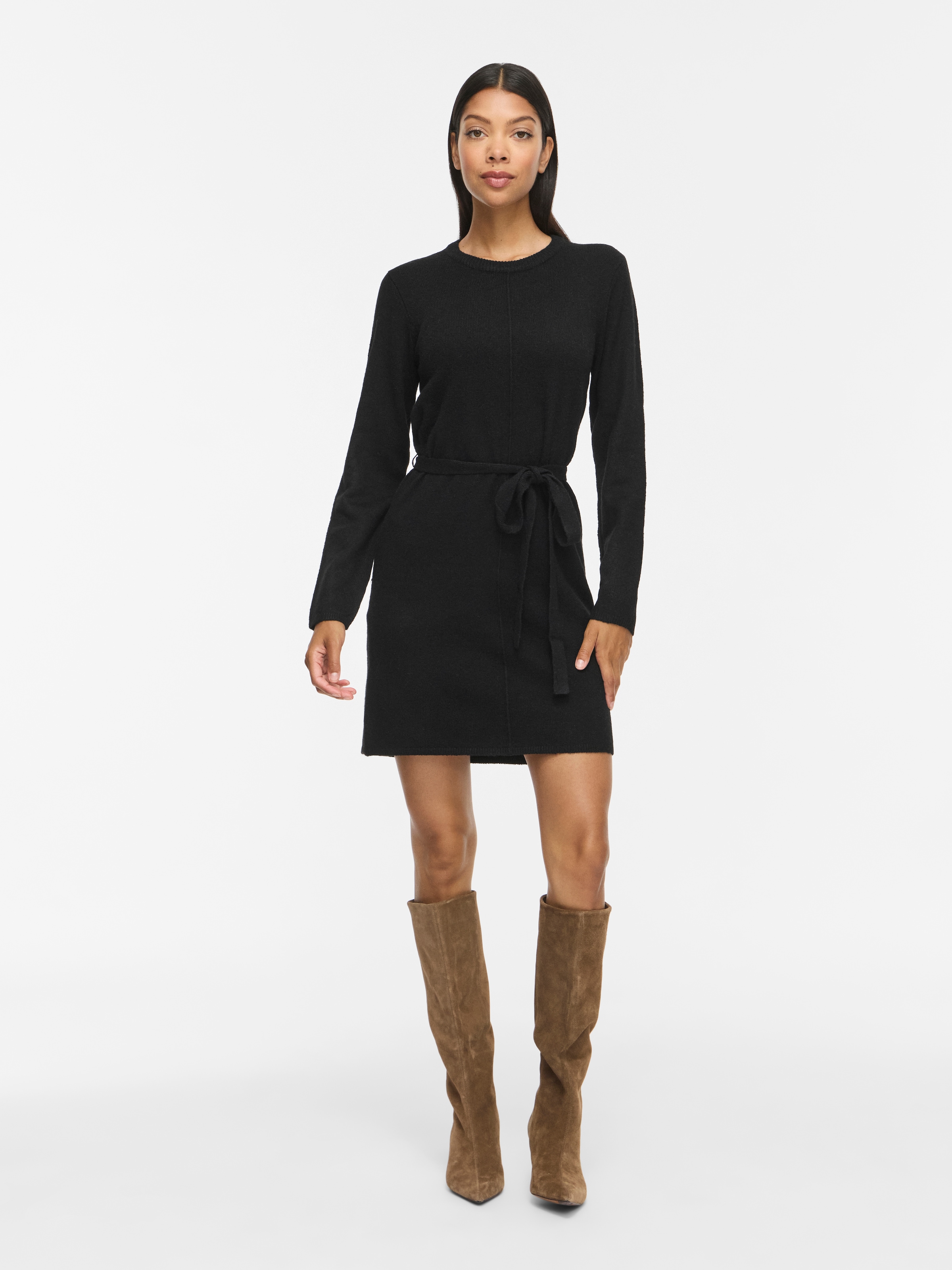 Vila Strickkleid »VILIGA L/S O-NECK BELTED KNIT DRESS-NOOS« Materialmix, normal geschnitten