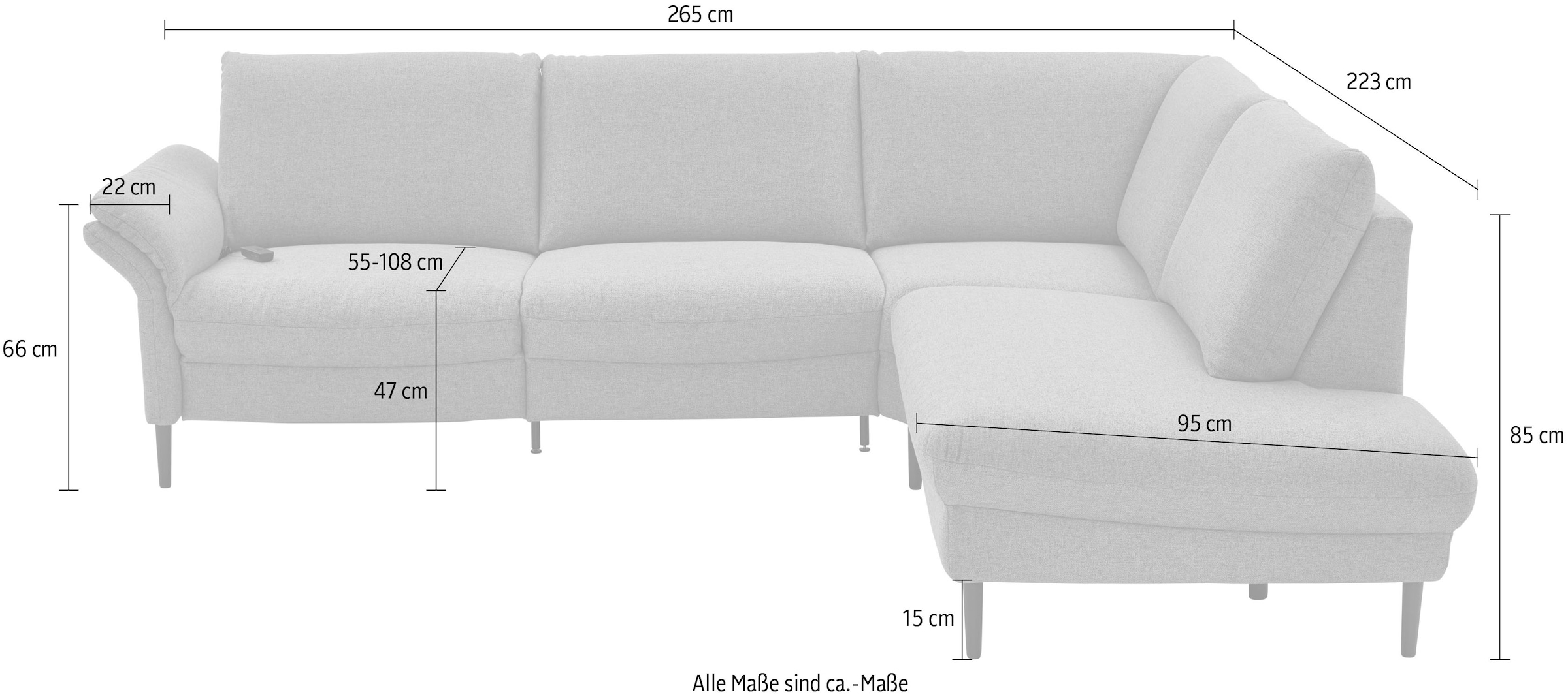 Places of Style Ecksofa »Sarsina: mit Tonnentaschen-Federkern, perfekt zum Entspannen L-Form«, inklusive 2 motorischen Relaxfunktionen mit Herz-Waage-Beschlag
