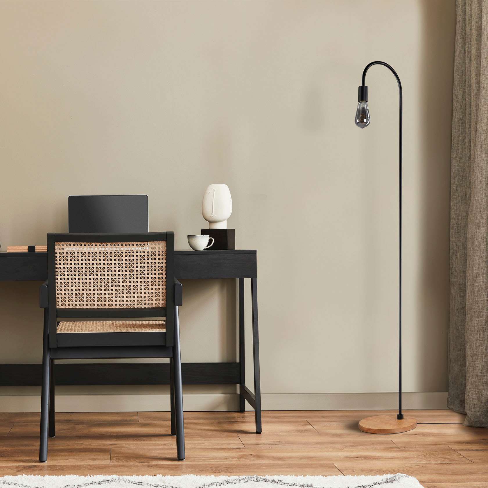 Paco Home Stehlampe »WALTER«, Leuchtmittel E27 | ohne Leuchtmittel, Bogenlampe Industrial LED Wohnzimmer Skandi Minimalistisch Holz Fuß