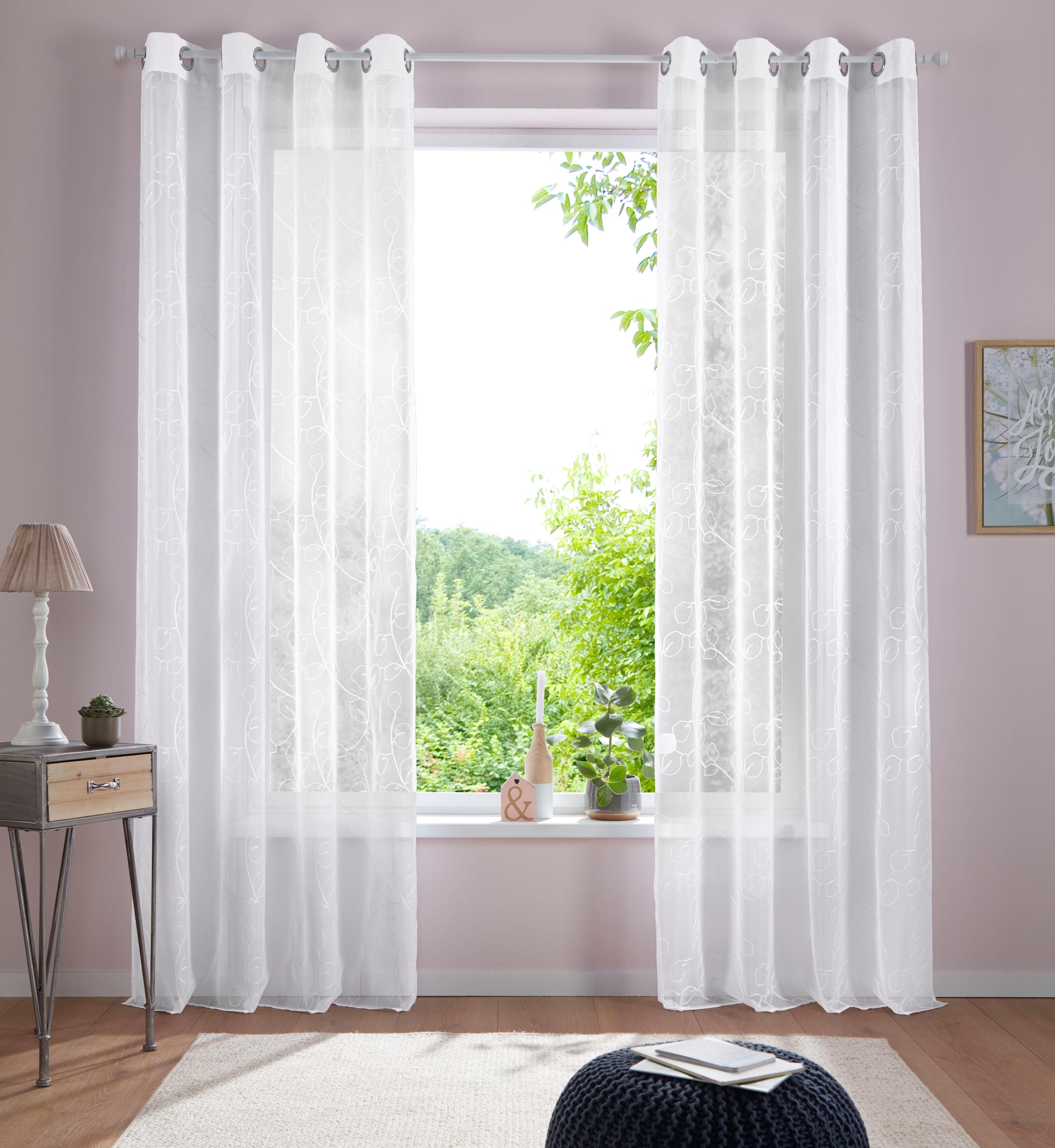 Home affaire Gardine »Adele«, Rechnung mit St.), kaufen Stickerei, floraler transparent, Voile auf (1