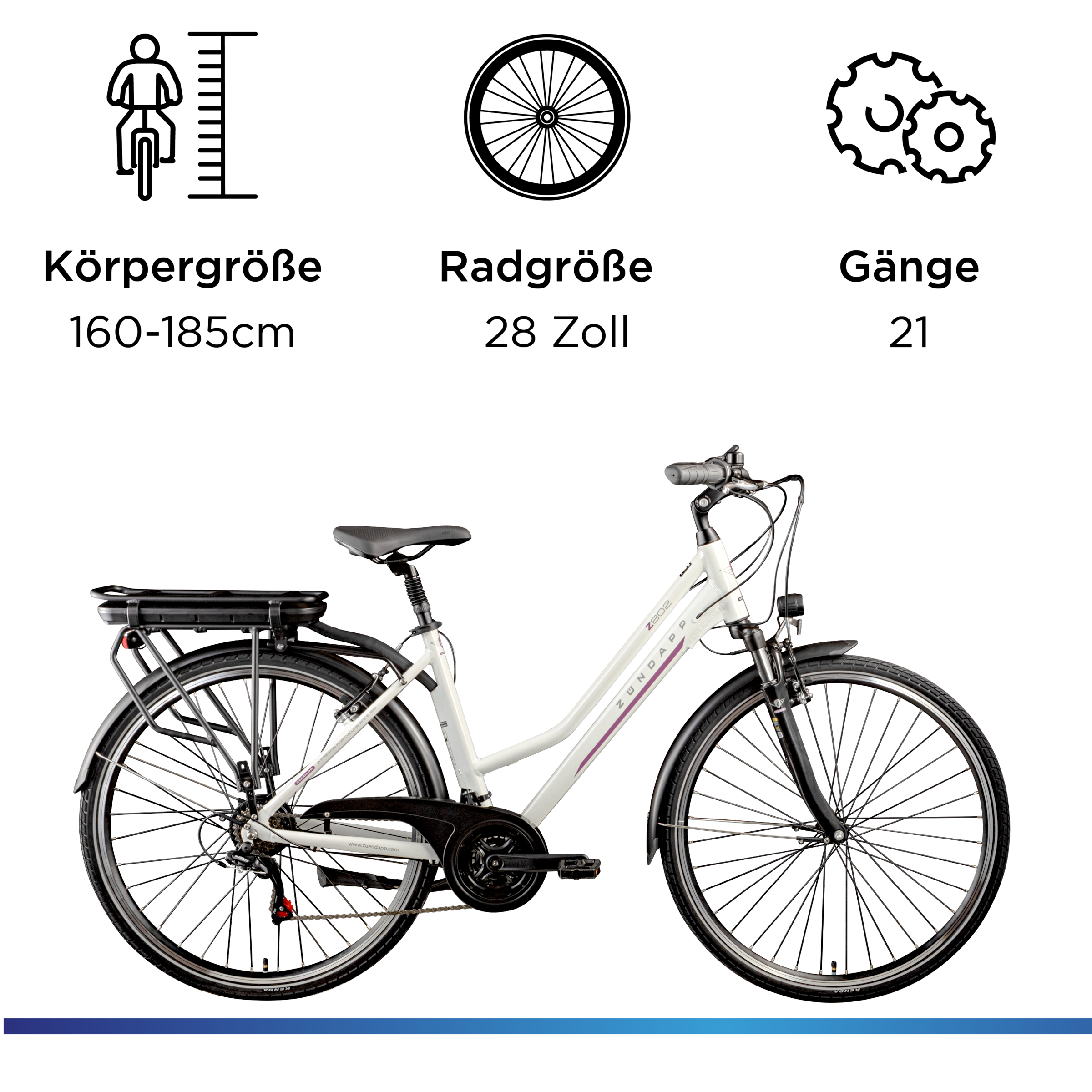 Zündapp »Z802 Damen« 21 Gang Shimano Altus RD-M310 Schaltwerk Kettenschaltung Heckmotor 250 W Pedelec, Elektrofahrrad für Damen