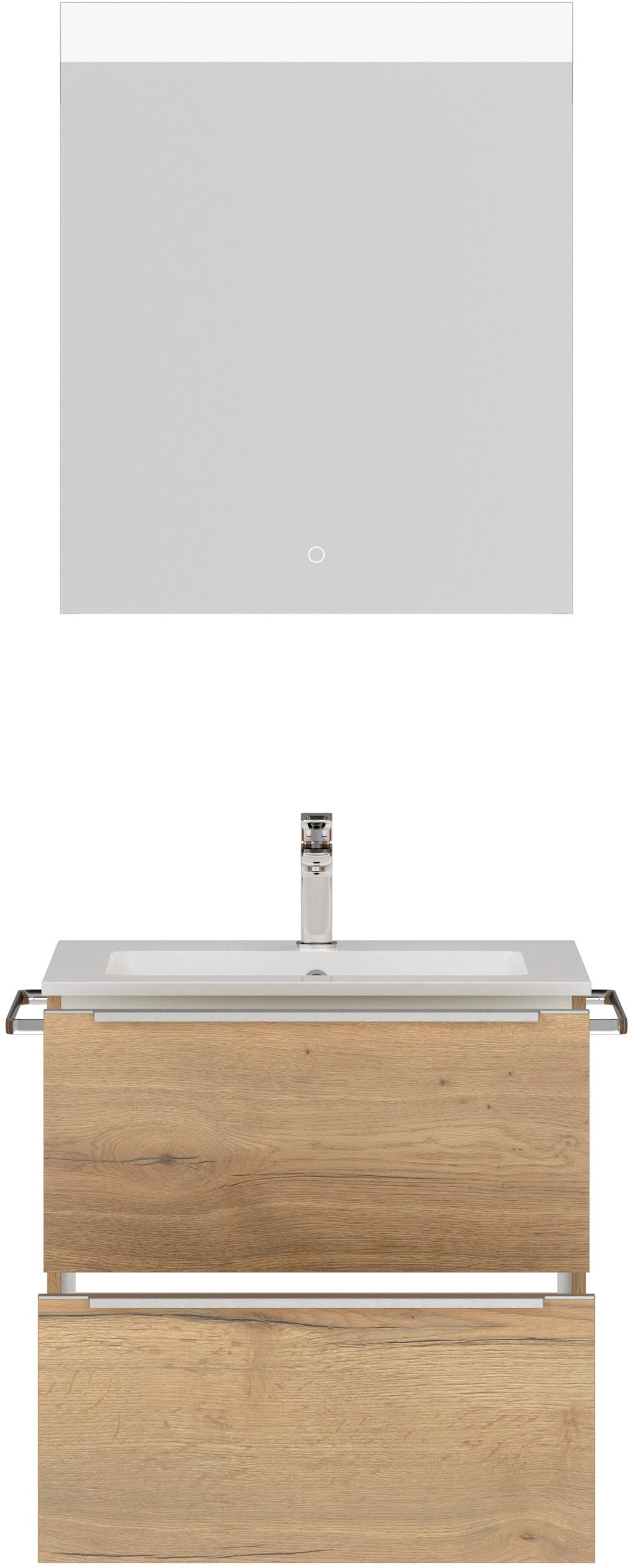 nobilia® Badmöbel-Set »Levere«, (2 St., vormontiert, mit Soft-Close), inkl. Spiegel mit Touch-Sensor, in vier Breiten