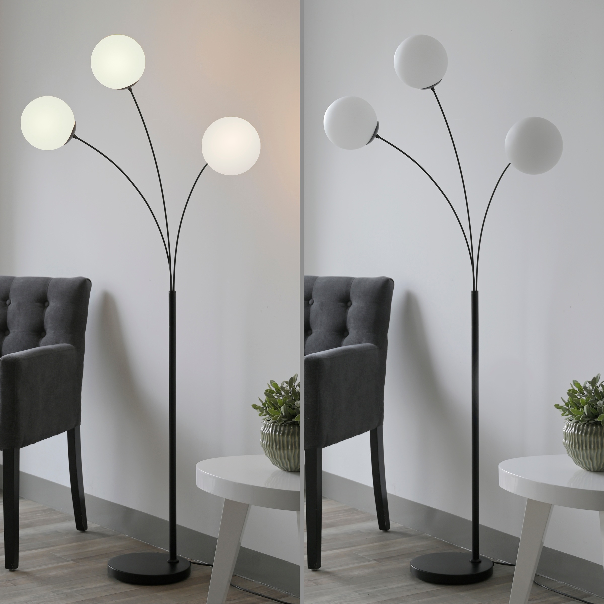 andas Stehlampe »Nymölla«, 3 flammig, Leuchtmittel E14 | ohne Leuchtmittel, Stehleuchte mit großen Glaskugeln amberfarben oder opal matt weiß