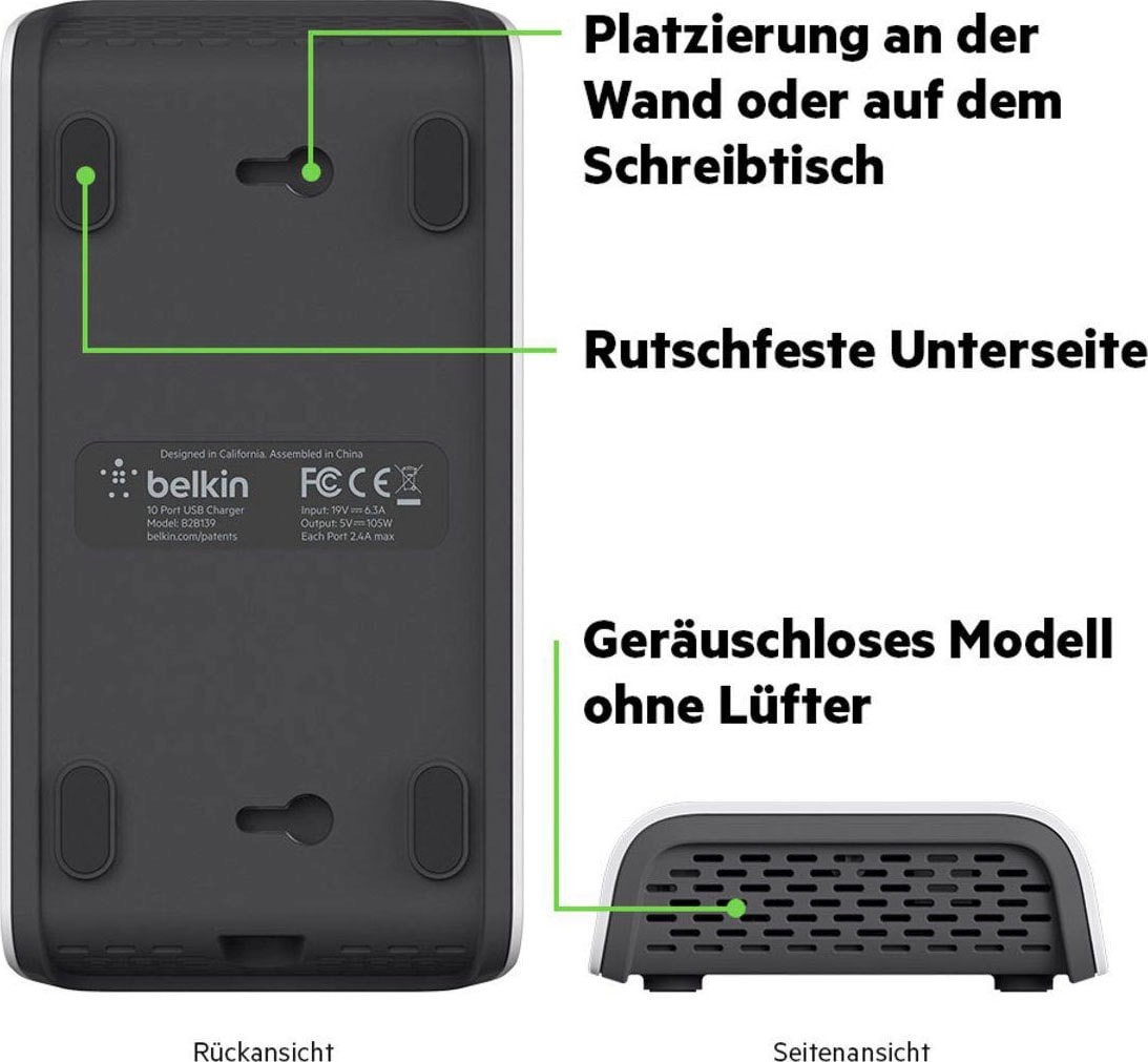 Belkin USB-Ladegerät »10-Port USB-Ladestation,120W, 2,4A pro Port«, 2400 mA, Regionale Steckersets für die USA, Großbritannien, Europa und Asien